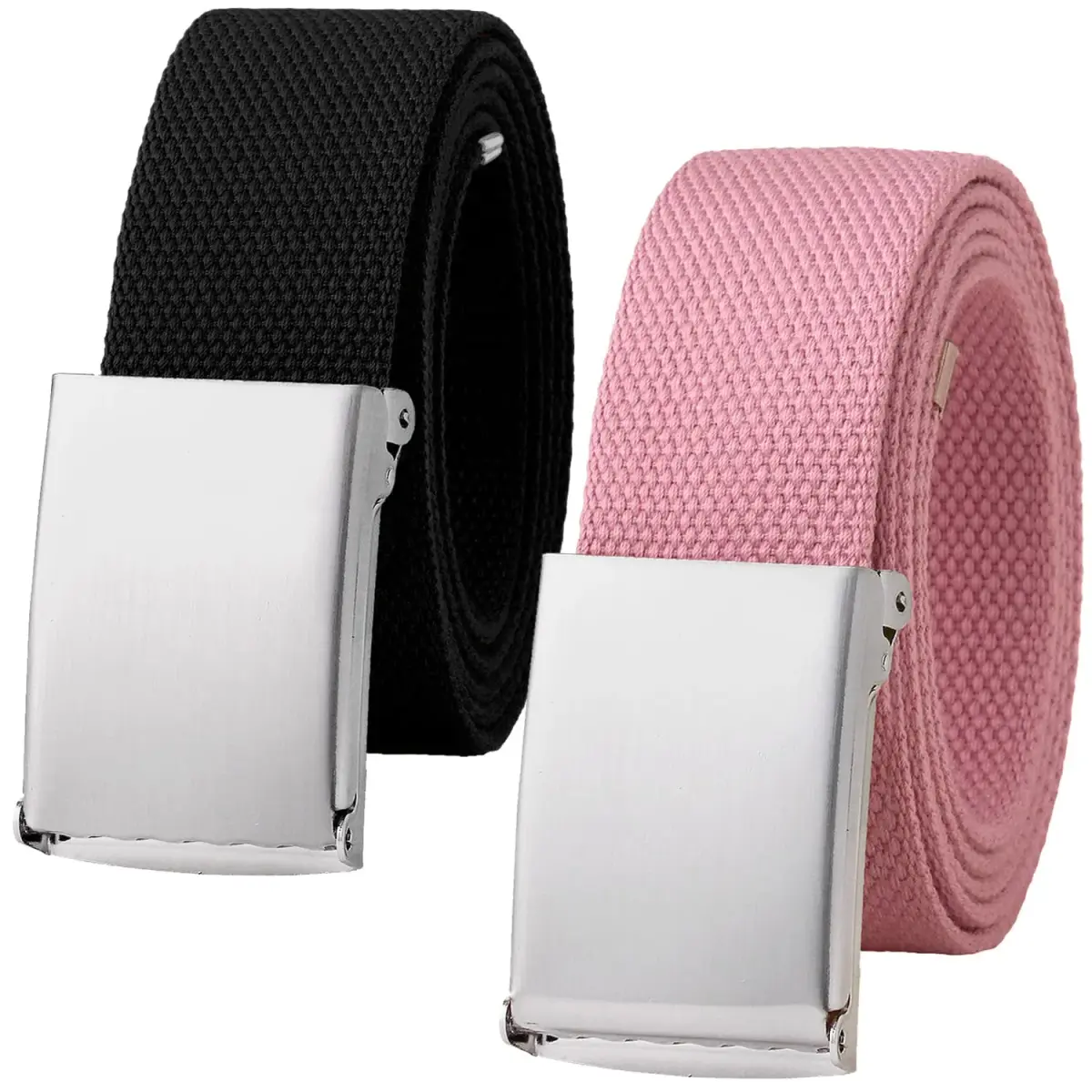 Falari Canvas Web Belt 2 Pack Black & Pink with Silver Buckle | Fully Adjustable Cut-to-Fit for Men (135cm / 53in) - main product image