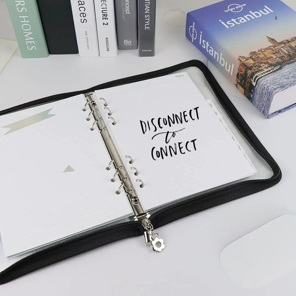 Mogoostry A5 Binder Cover Refillable 6 Ring Notebook Clear PVC Zipper Black - view 4
