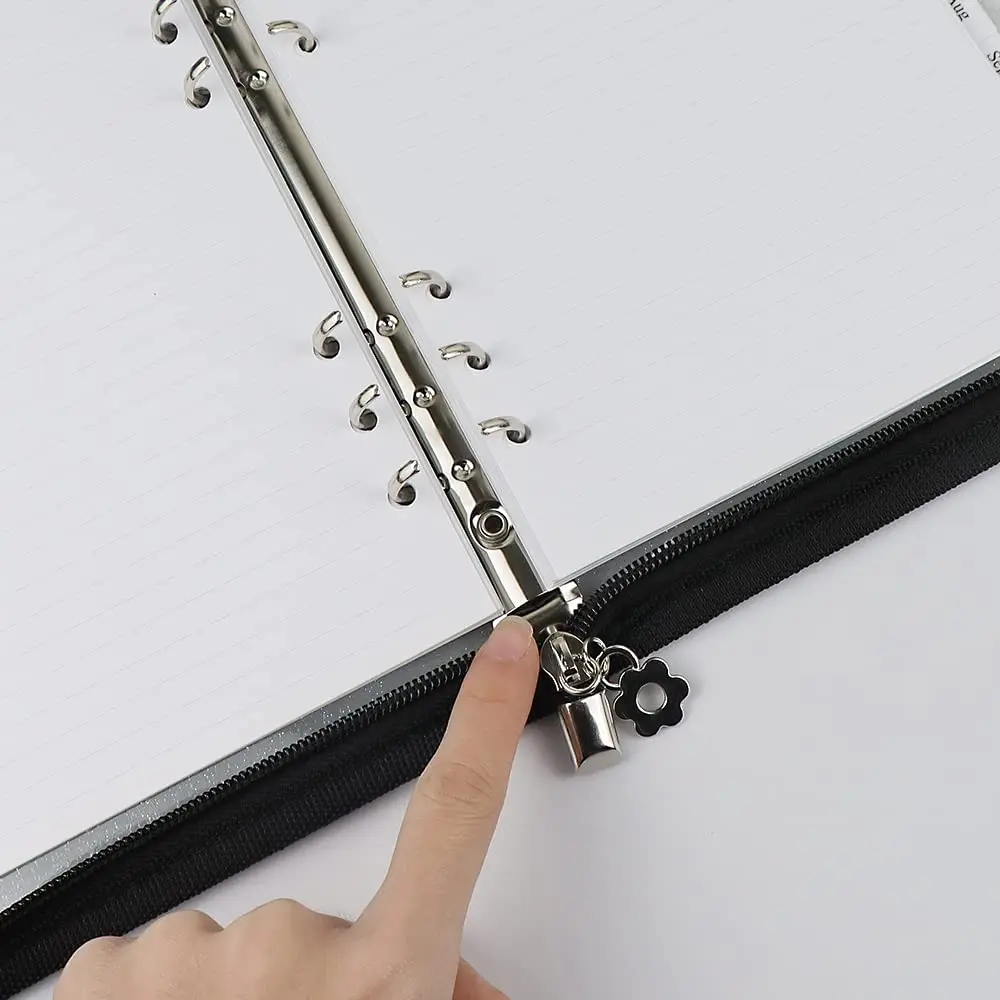Mogoostry A5 Binder Cover Refillable 6 Ring Notebook Clear PVC Zipper Black - view 5
