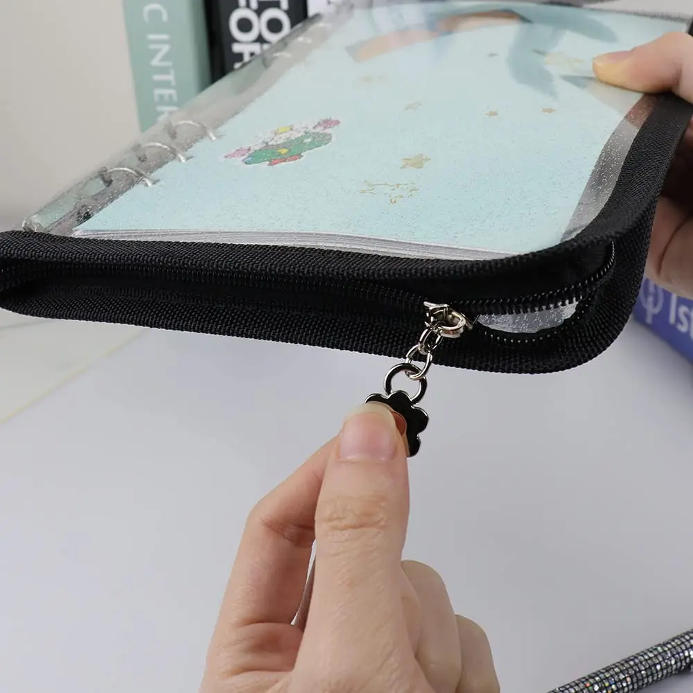 Mogoostry A5 Binder Cover Refillable 6 Ring Notebook Clear PVC Zipper Black - view 6