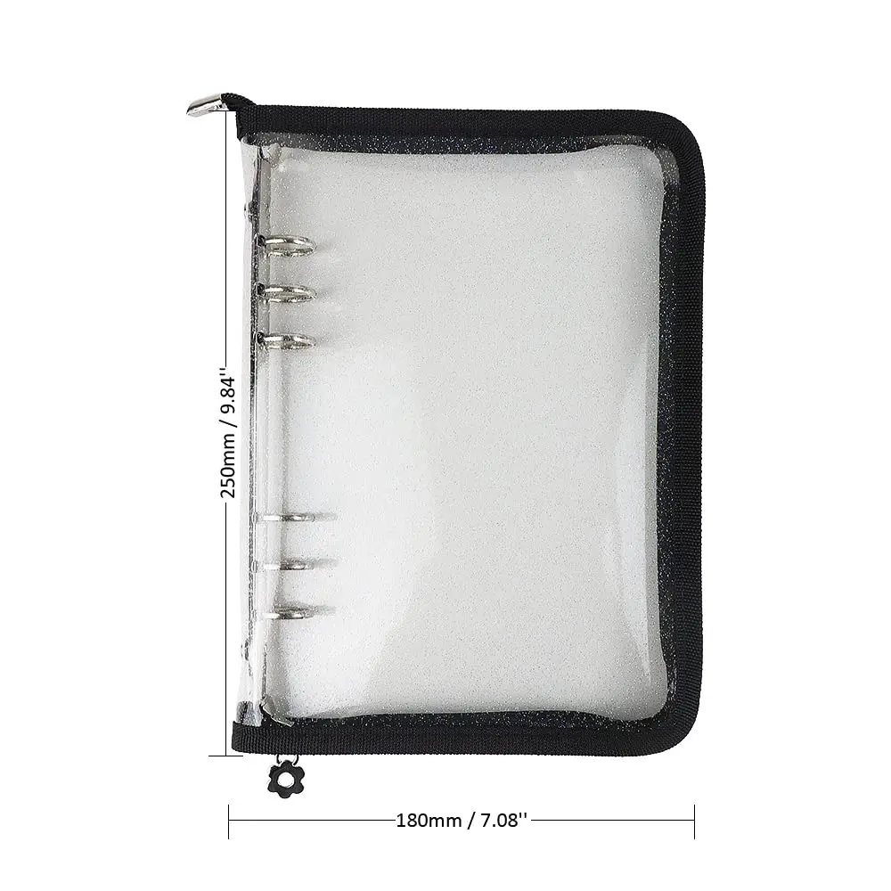Mogoostry A5 Binder Cover Refillable 6 Ring Notebook Clear PVC Zipper Black - view 2