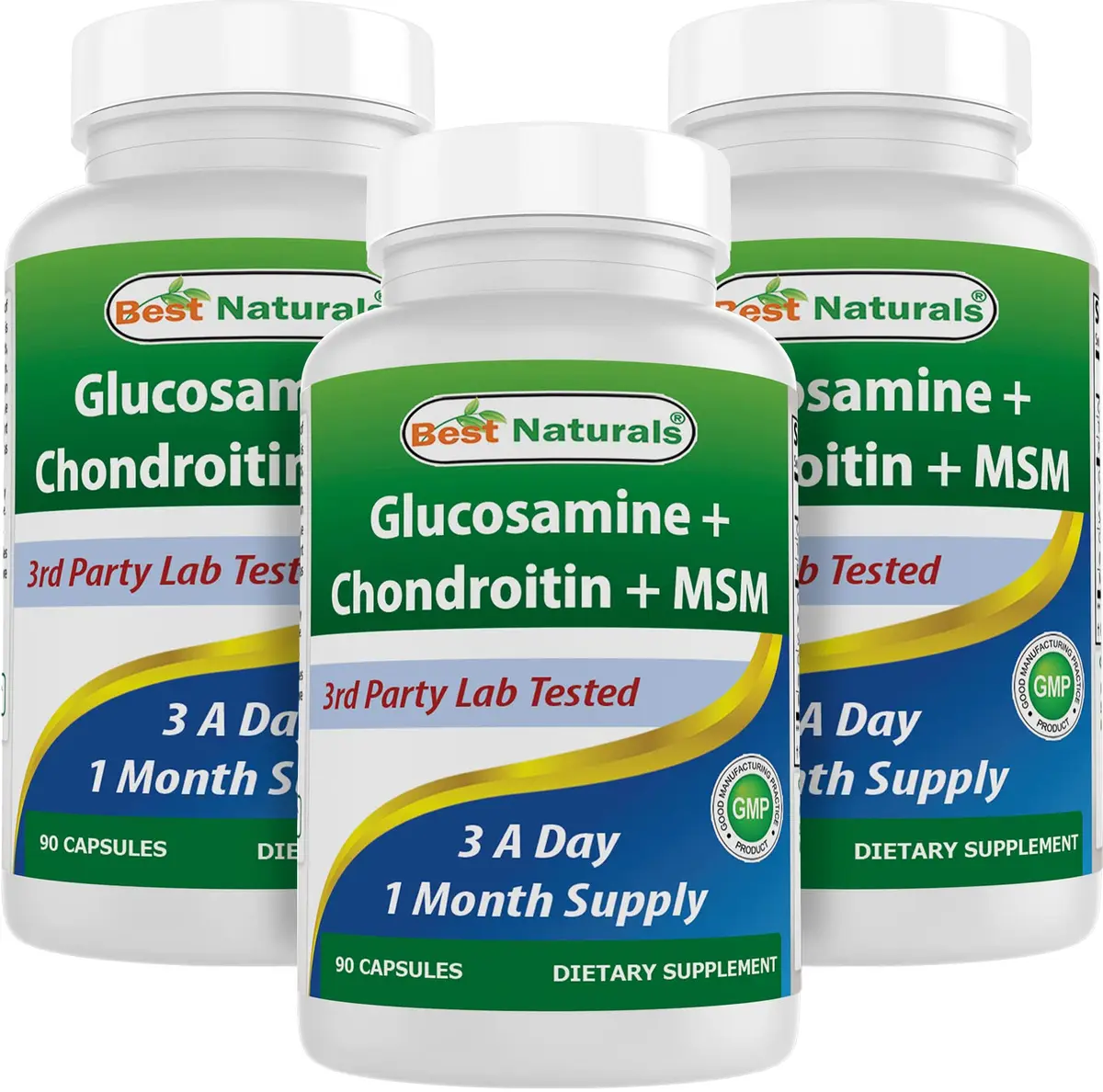 Best Naturals Glucosamine Chondroitin MSM Supplements 2600 mg | Unflavored, 90 Capsules (Pack of 3) - main product image