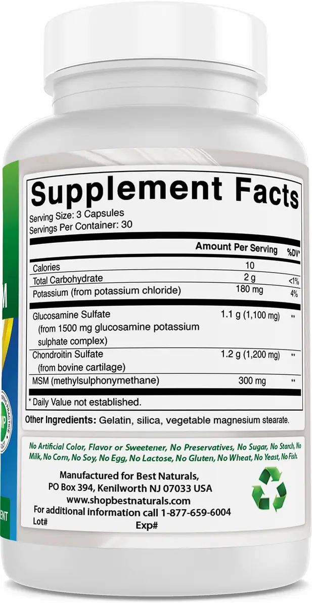 Best Naturals Glucosamine Chondroitin MSM Supplements 2600 mg | Unflavored, 90 Capsules (Pack of 3) - view 5