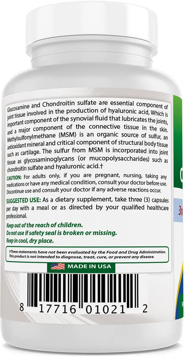 Best Naturals Glucosamine Chondroitin MSM Supplements 2600 mg | Unflavored, 90 Capsules (Pack of 3) - view 6