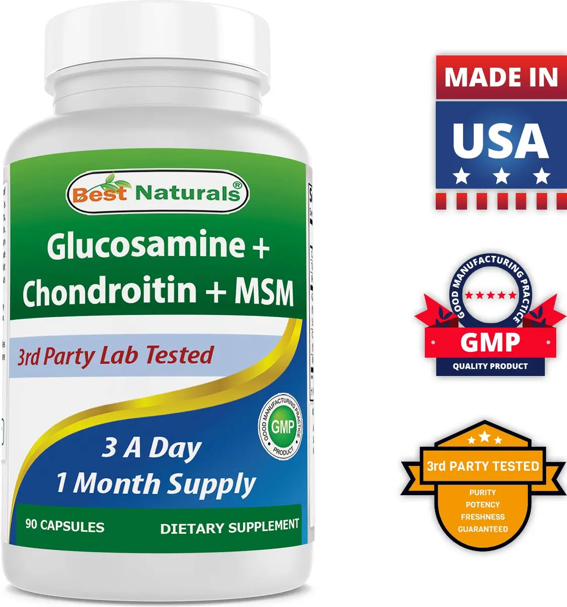 Best Naturals Glucosamine Chondroitin MSM Supplements 2600 mg | Unflavored, 90 Capsules (Pack of 3) - view 7
