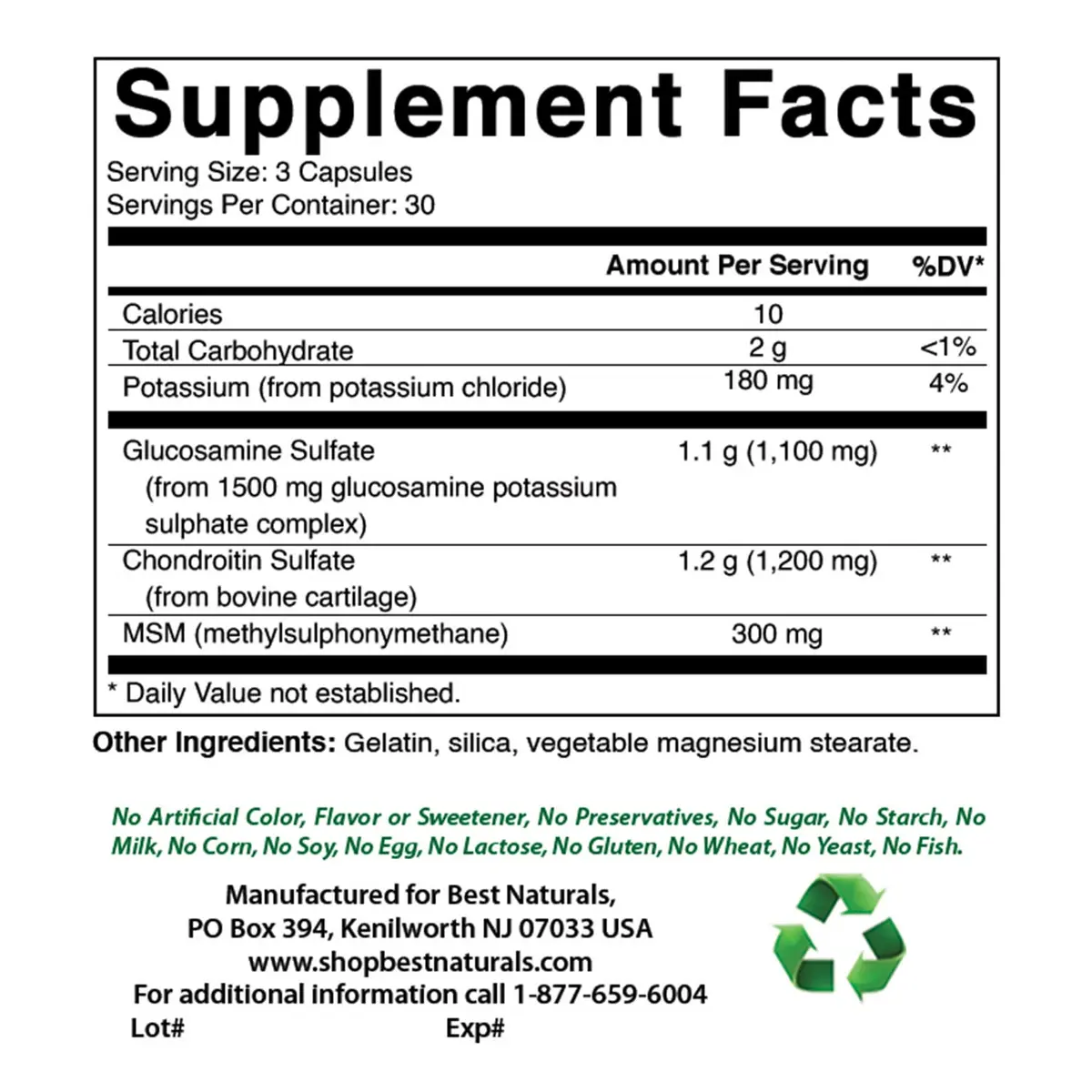 Best Naturals Glucosamine Chondroitin MSM Supplements 2600 mg | Unflavored, 90 Capsules (Pack of 3) - view 2