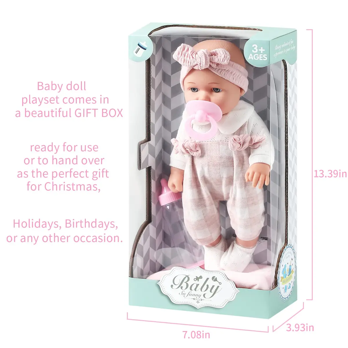 Enjoyin 12'' Baby Doll in Gift Box with Pink Cloths, Pacifier, Blanket & Bottle | Kid-Friendly Gift Set - view 4