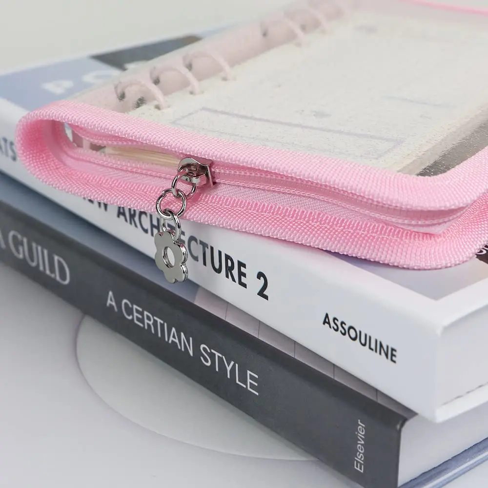Mogoostry A6 Binder Cover Refillable 6 Ring | Clear Soft PVC Pink Zipper - view 5