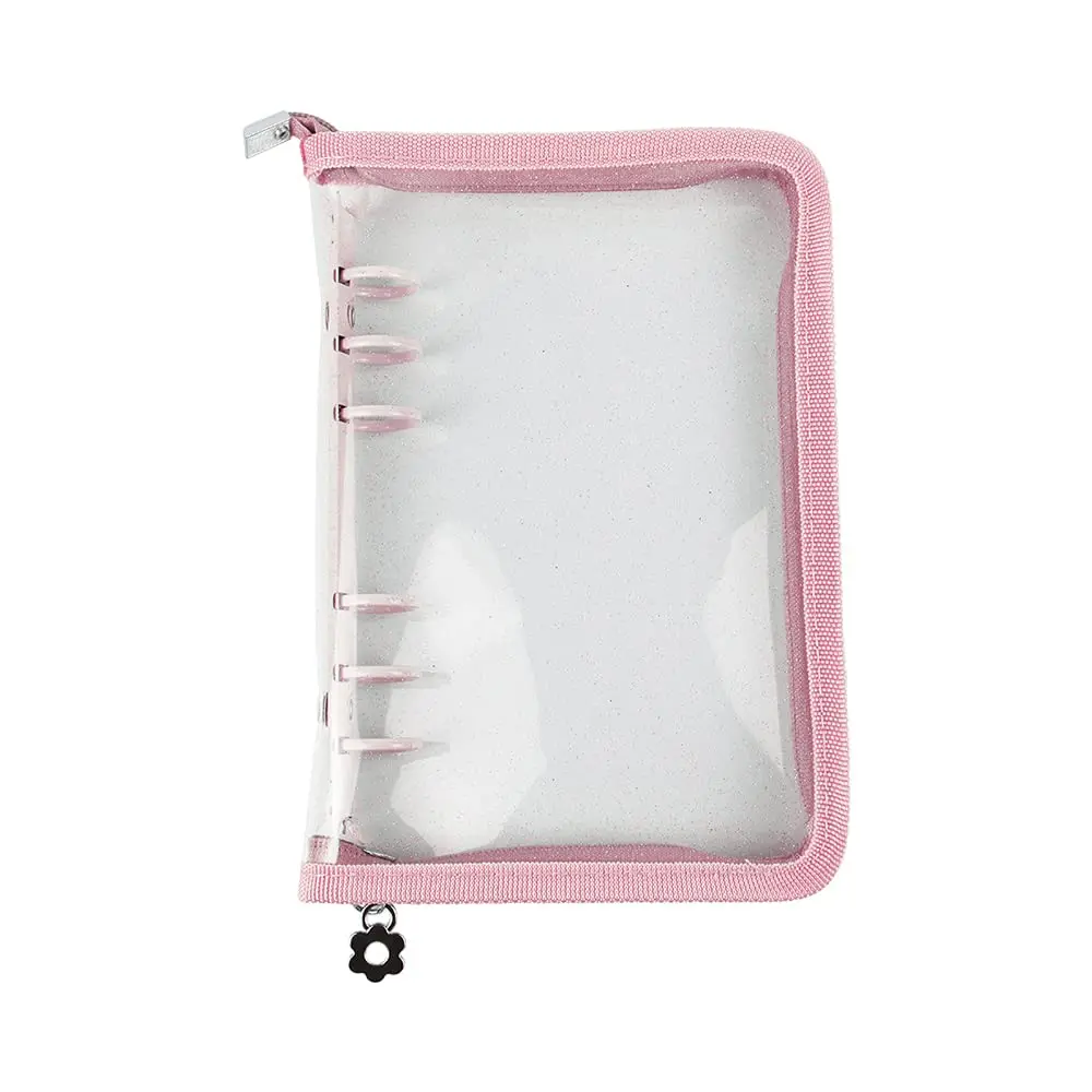 Mogoostry A6 Binder Cover Refillable 6 Ring | Clear Soft PVC Pink Zipper - main product image