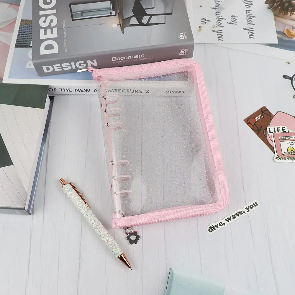 Mogoostry A6 Binder Cover Refillable 6 Ring | Clear Soft PVC Pink Zipper - view 8