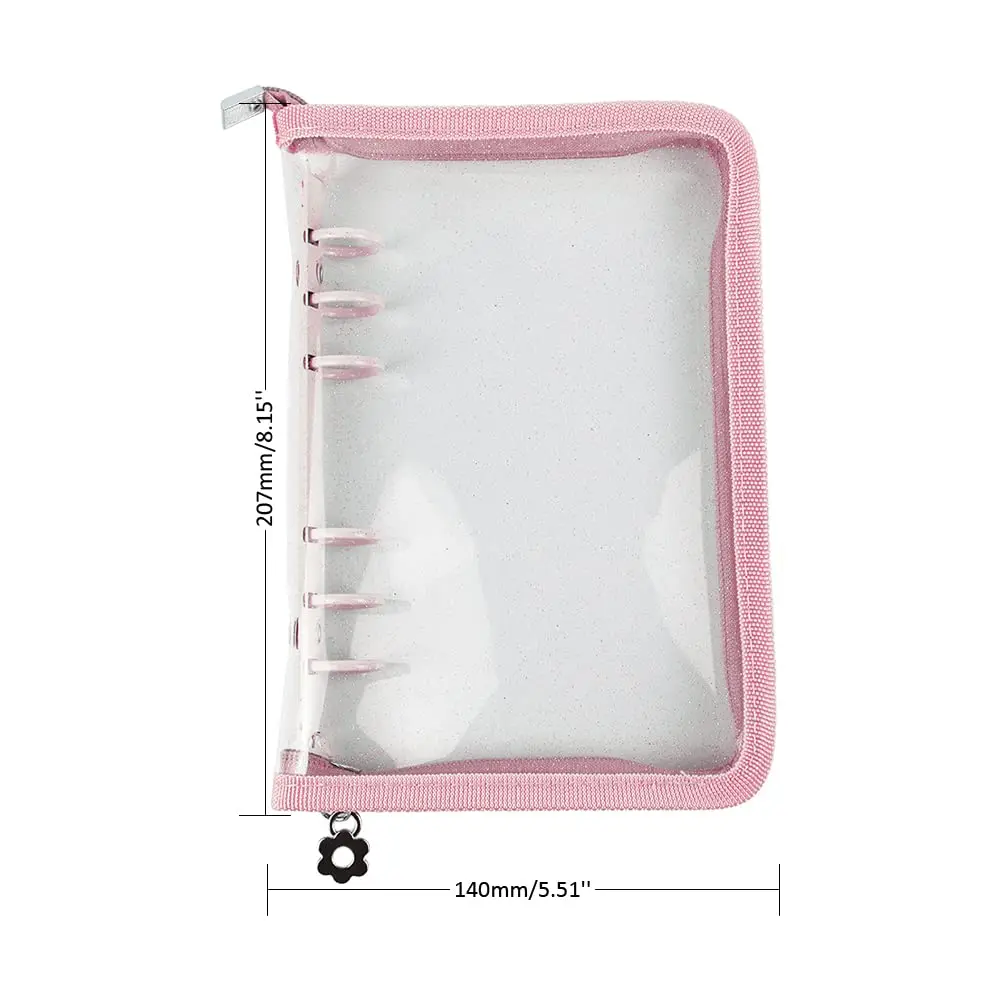 Mogoostry A6 Binder Cover Refillable 6 Ring | Clear Soft PVC Pink Zipper - view 2