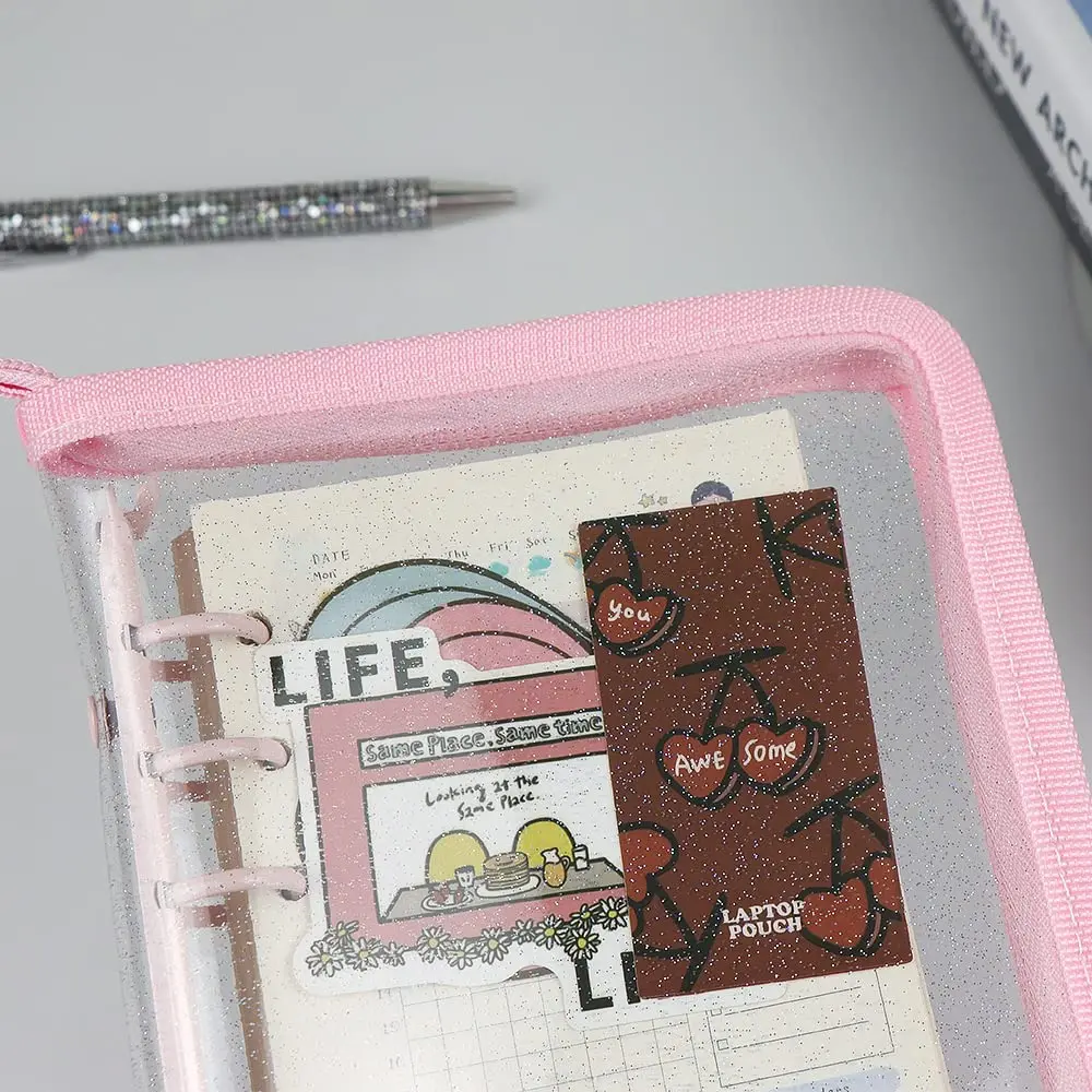 Mogoostry A6 Binder Cover Refillable 6 Ring | Clear Soft PVC Pink Zipper - view 3