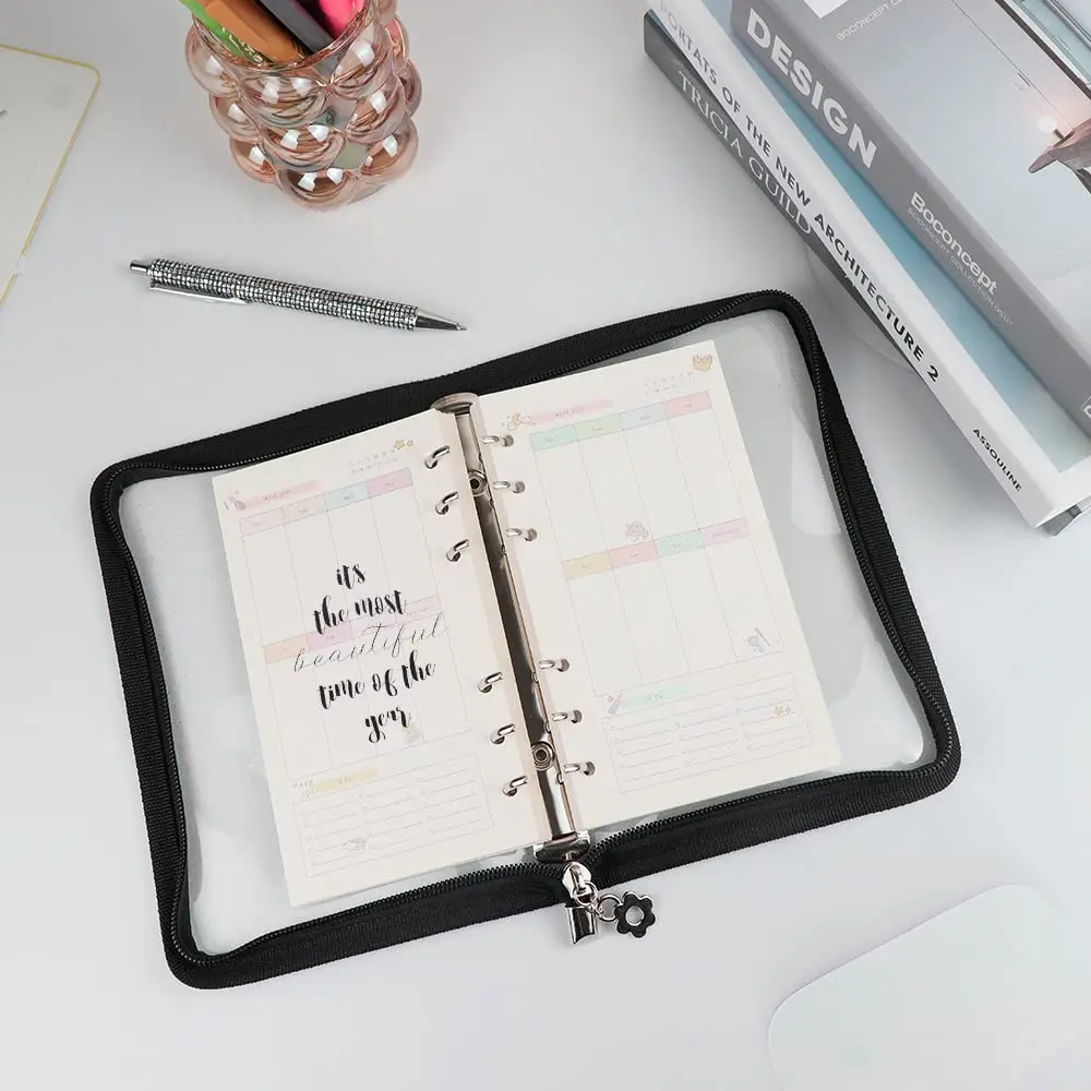 Mogoostry A6 Binder Cover Refillable 6 Ring | Clear PVC Zipper Folder for Personal Organizer - view 4
