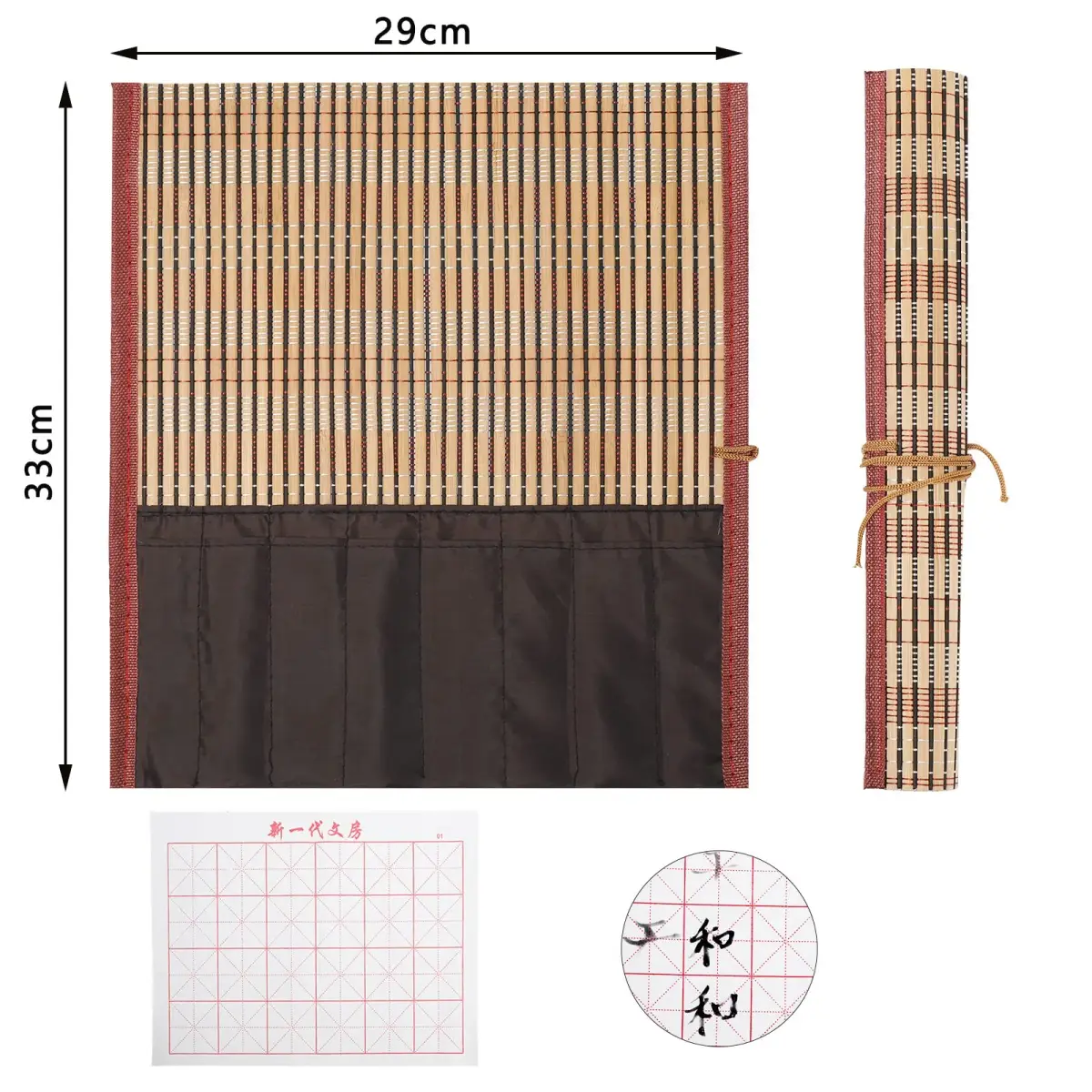 Whaline 18Pcs Chinese Calligraphy Brushes Set with Writing Paper & Roll-up Holder | Kanji Japanese Sumi Drawing Brushes for Watercolor Art Ceramic Ink Painting - view 3