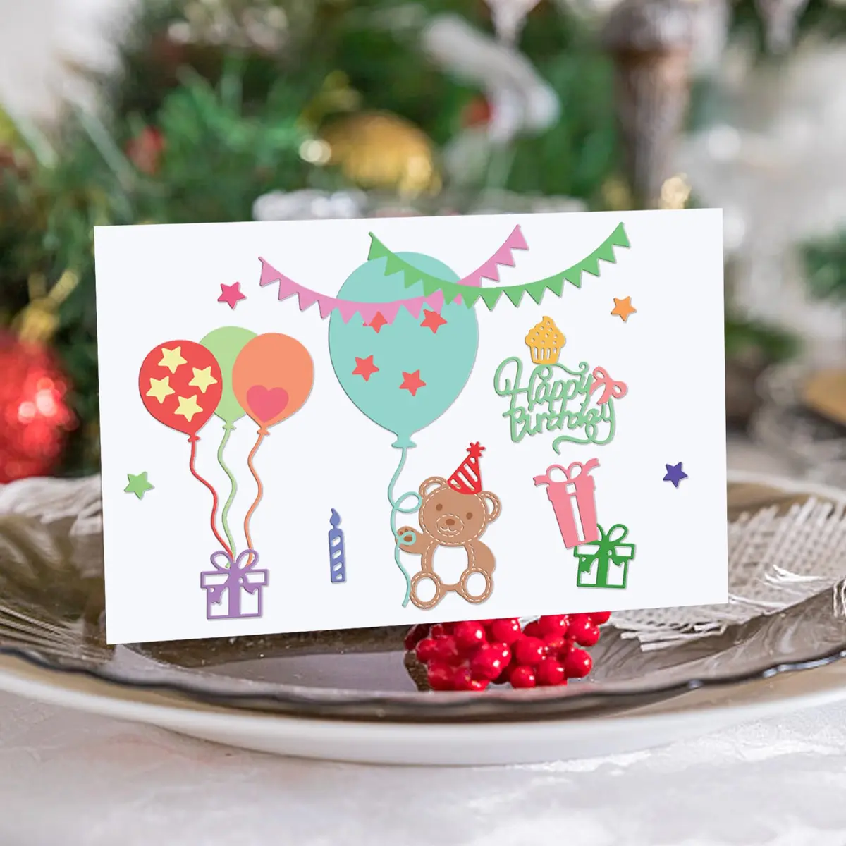 INFUNLY 19pcs Balloons Metal Die Cuts Happy Birthday for Scrapbooking & Card Making | Reusable Carbon Steel - view 5