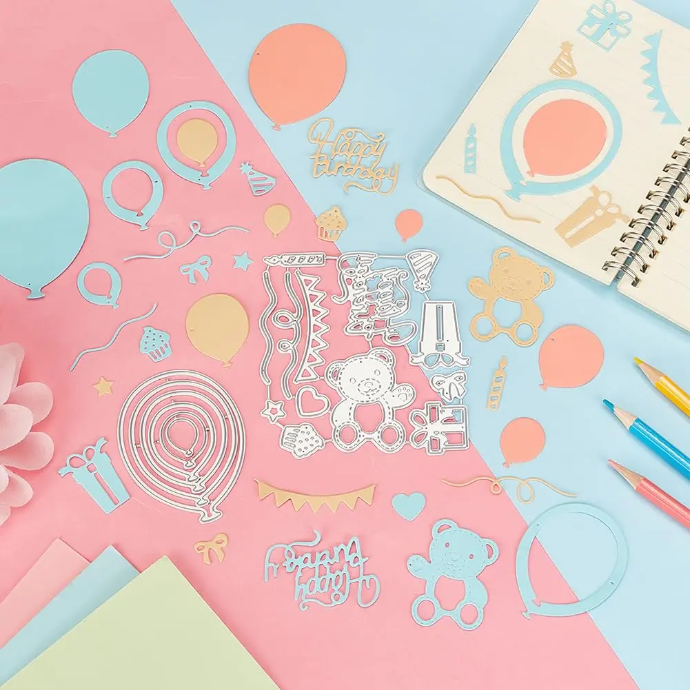 INFUNLY 19pcs Balloons Metal Die Cuts Happy Birthday for Scrapbooking & Card Making | Reusable Carbon Steel - view 3
