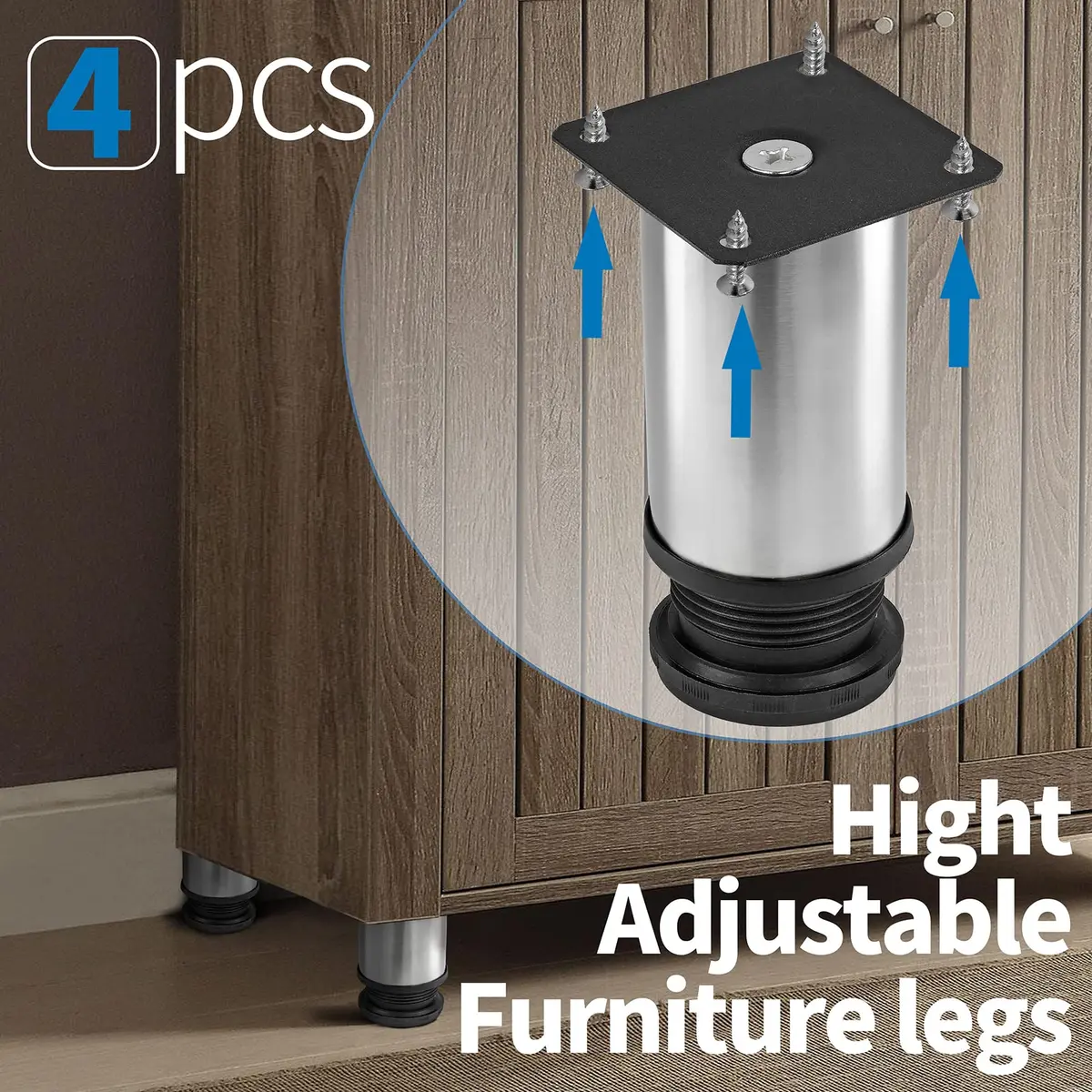 Masendelk Stainless Steel Adjustable Furniture Legs 4 Inch | Silver, 4pcs, Supports Up to 88lbs - view 5