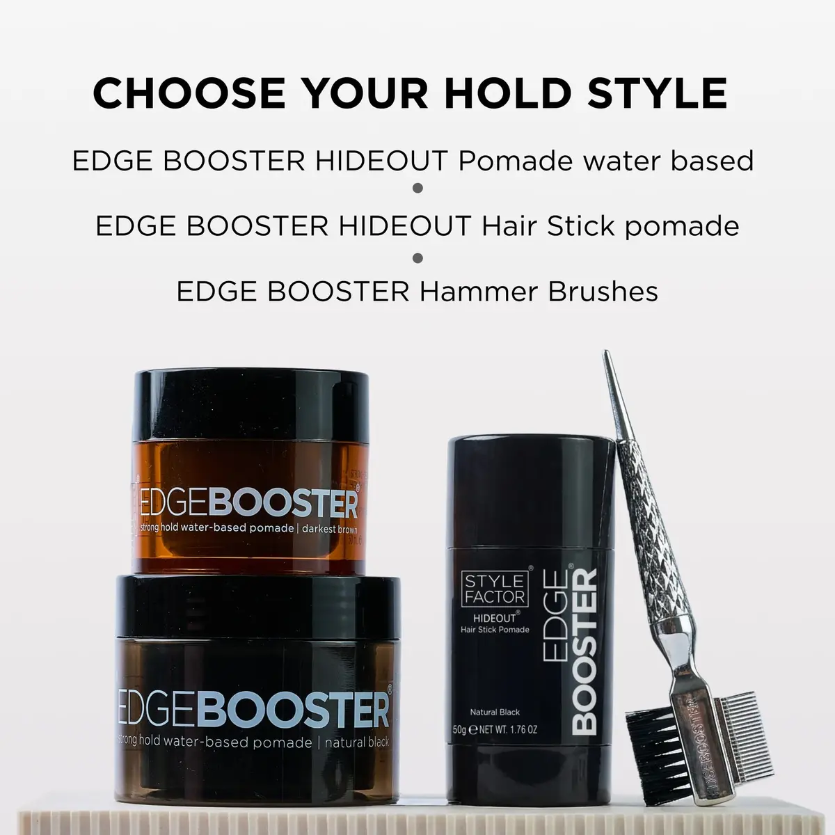 Style Factor EDGE BOOSTER HIDEOUT Water-Based Pomade | Strong Hold & Gray Coverage | Slick Styling for Flyaways & Roots | High Shine Finish | Natural Black | 3.38 oz - view 7
