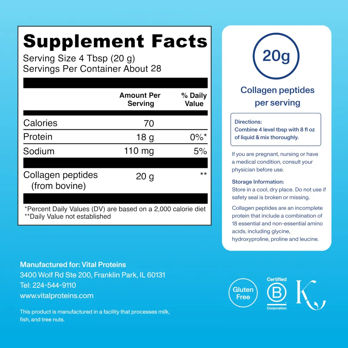 Vital Proteins Collagen Peptides Powder Unflavored 537g (19.3oz) | Supports Hair, Skin, Nails, Bones & Joints - view 3