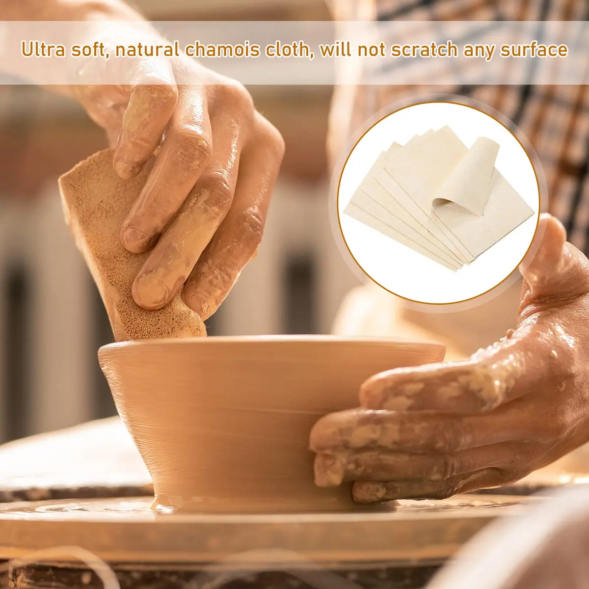 Potchen 20 Pieces Pre Cut Chamois Pottery Clay Ceramic Tool | Soft Absorbent Leather for Pottery & Crafts - view 5