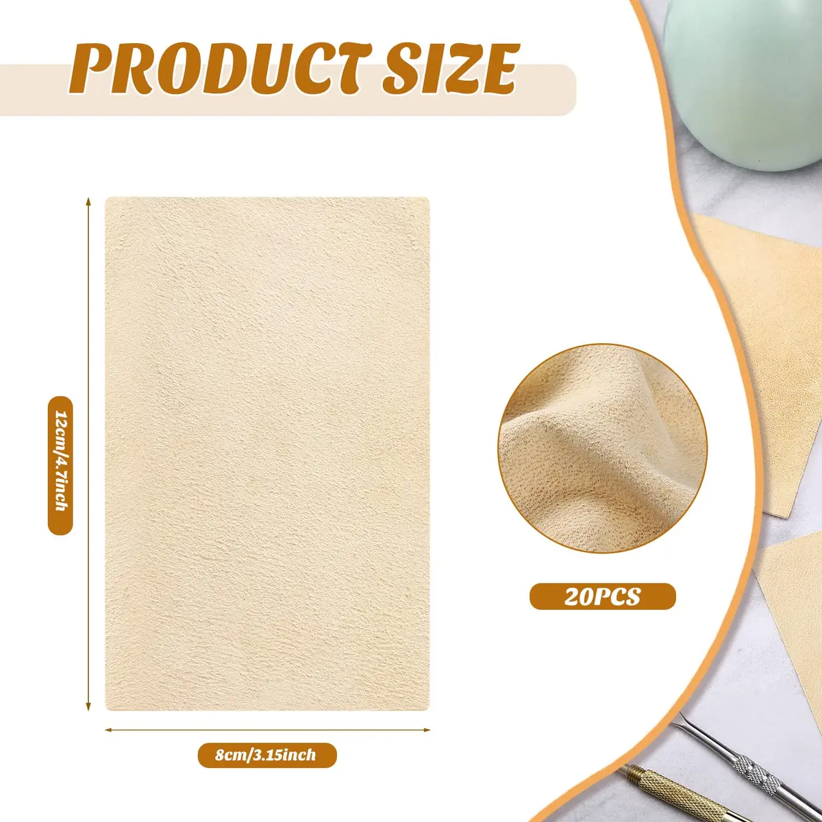 Potchen 20 Pieces Pre Cut Chamois Pottery Clay Ceramic Tool | Soft Absorbent Leather for Pottery & Crafts - view 2