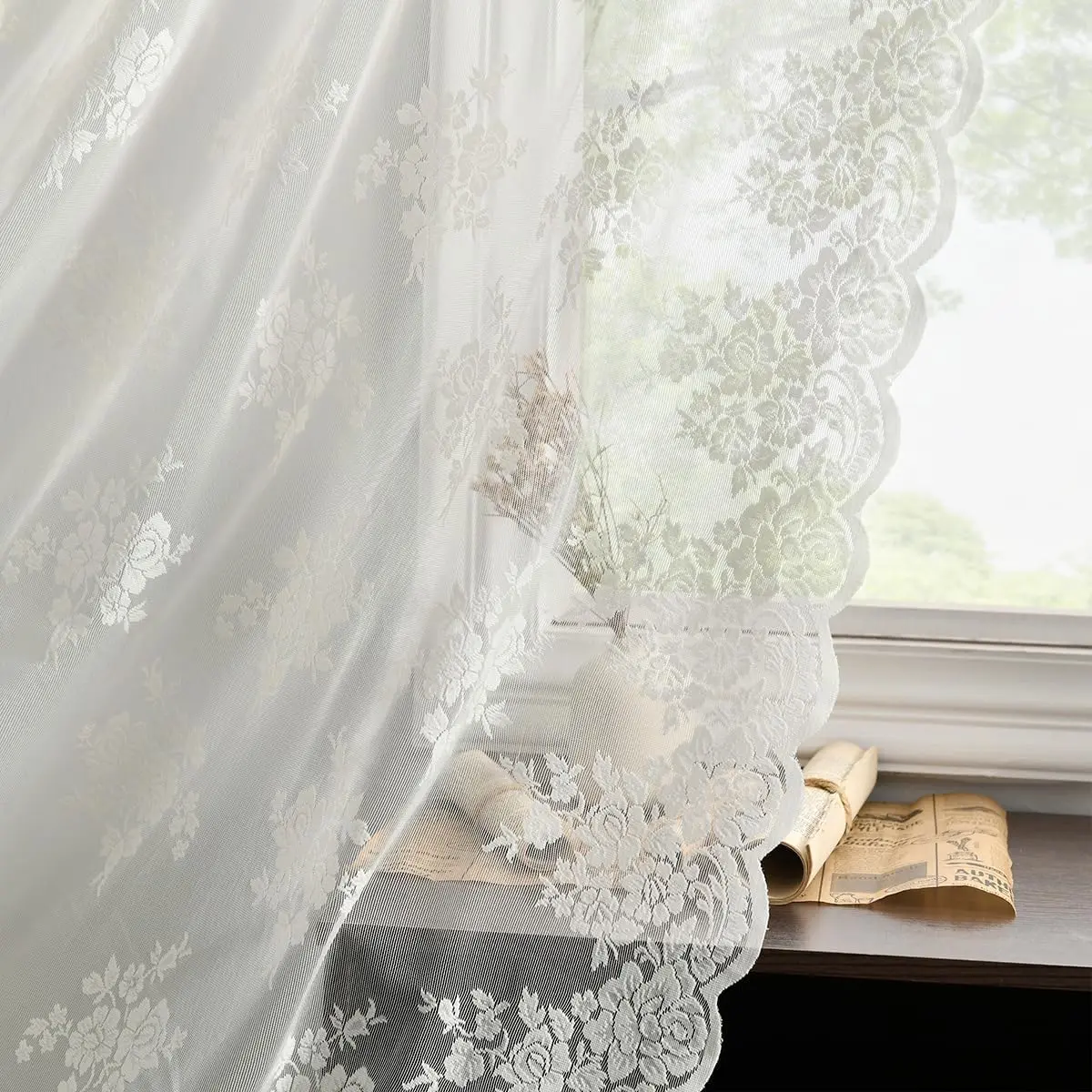 Kotile Ivory Lace Curtains for Bedroom, Vintage Floral, 52x84 Inch 2 Panels | Sheer Floral Lace for Elegant Windows - main product image