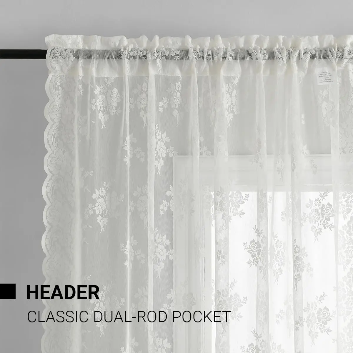 Kotile Ivory Lace Curtains for Bedroom, Vintage Floral, 52x84 Inch 2 Panels | Sheer Floral Lace for Elegant Windows - view 2