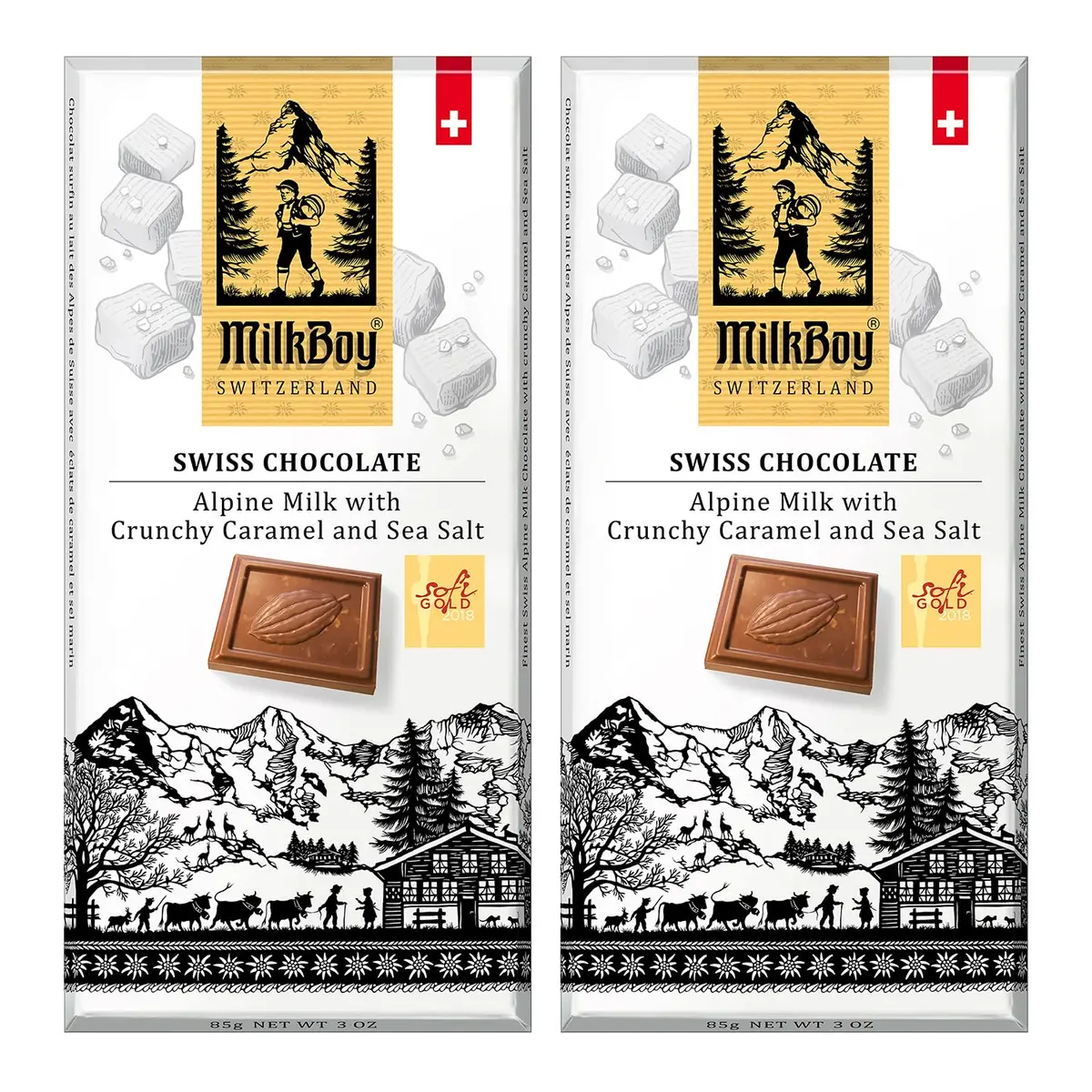 MilkBoy Swiss Chocolates Milk Chocolate Bars, Caramel Salt 3 oz | Swiss Gourmet Chocolate Gift - main product image