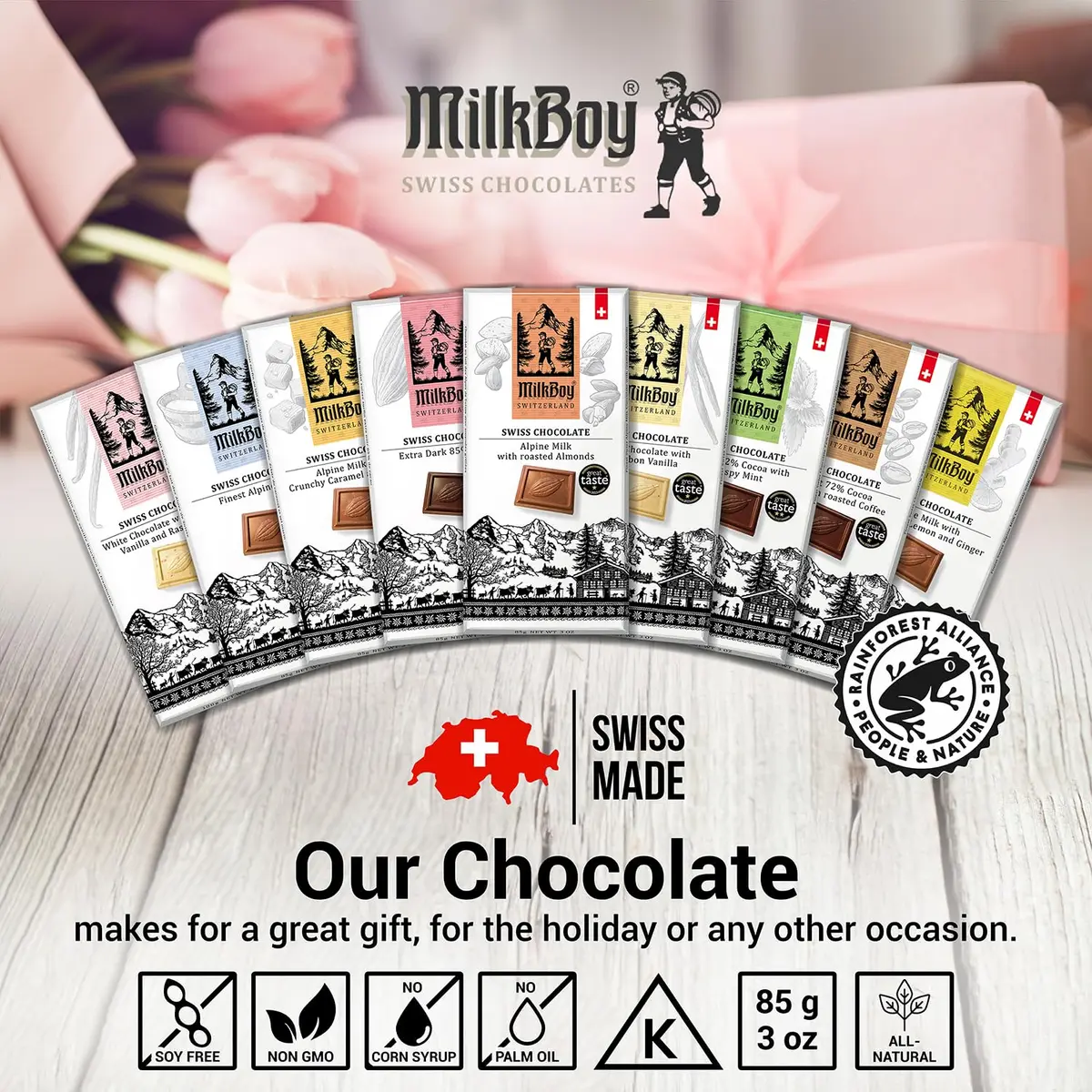 MilkBoy Swiss Chocolates Milk Chocolate Bars, Caramel Salt 3 oz | Swiss Gourmet Chocolate Gift - view 6