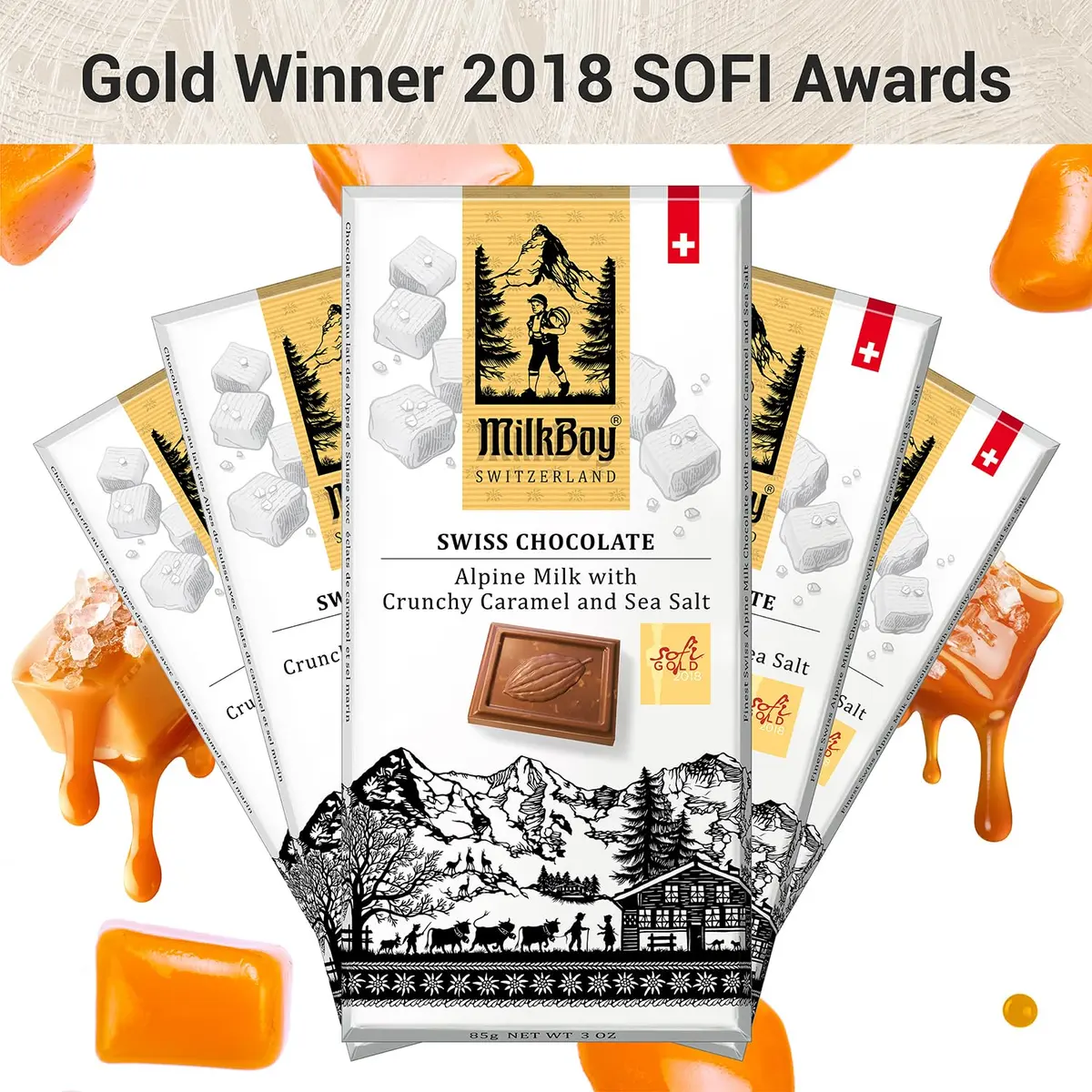 MilkBoy Swiss Chocolates Milk Chocolate Bars, Caramel Salt 3 oz | Swiss Gourmet Chocolate Gift - view 3