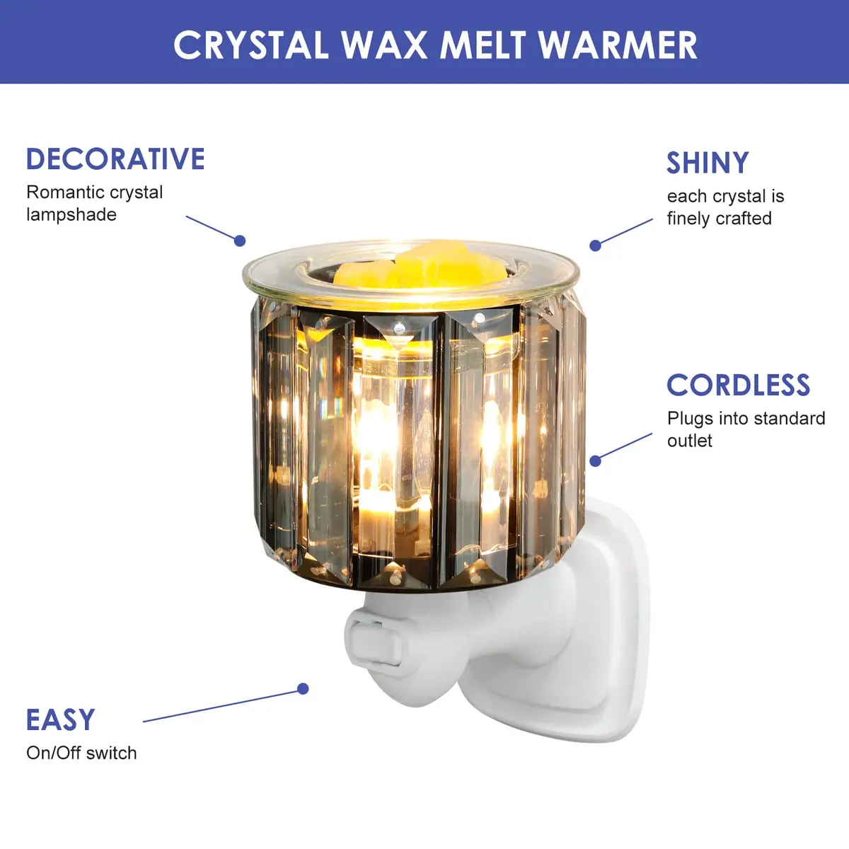 DRQ Plug in Wax Warmer- Crystal Accent, Modern Design, 3.4"L x 3.3"W x 4.2"H | Safe, Easy to Use - view 4