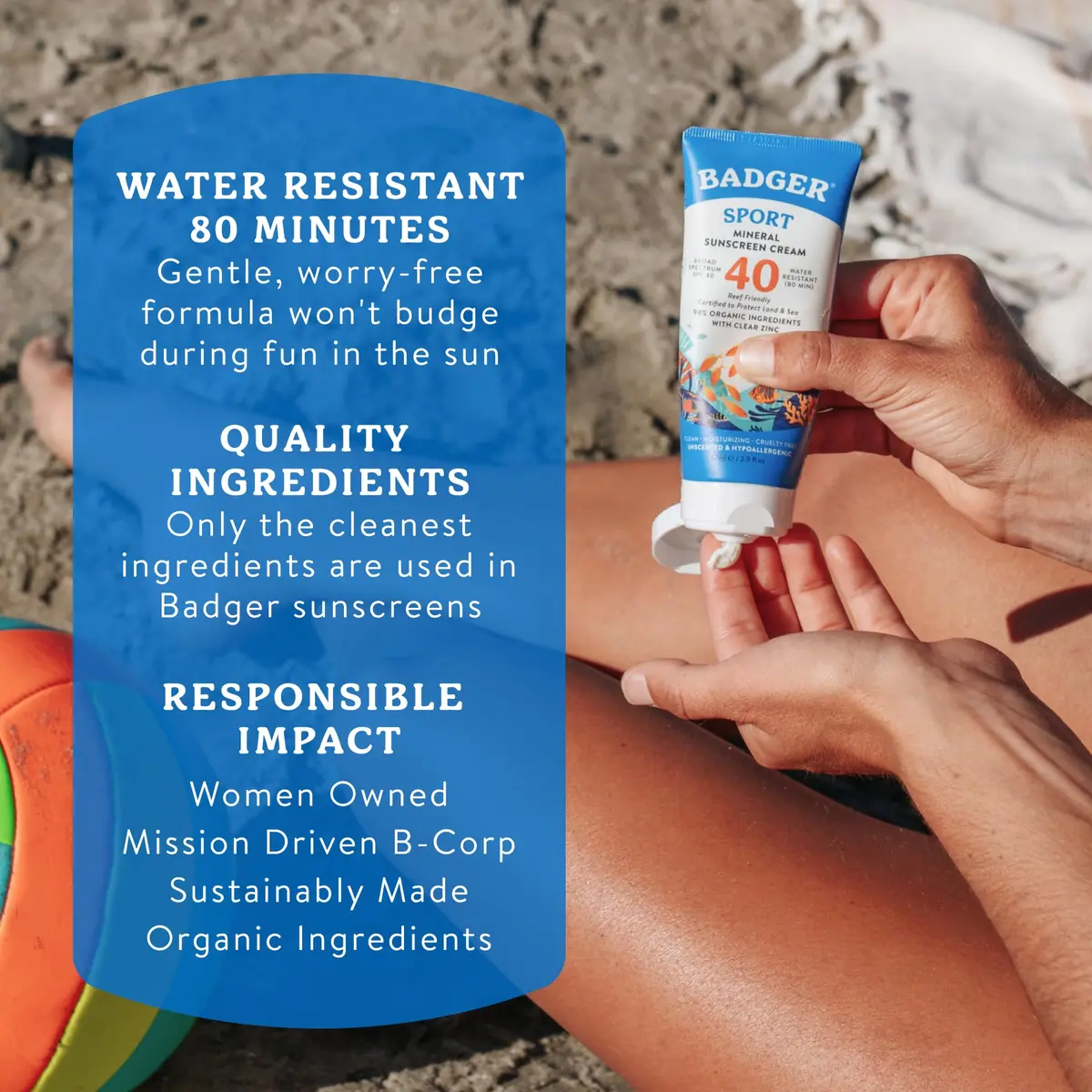 Badger SPF 40 Sport Mineral Sunscreen Tin 142ml (4.8 Fl Oz) | Reef Safe, 80 Min Water Resistant, 98% Organic - view 7