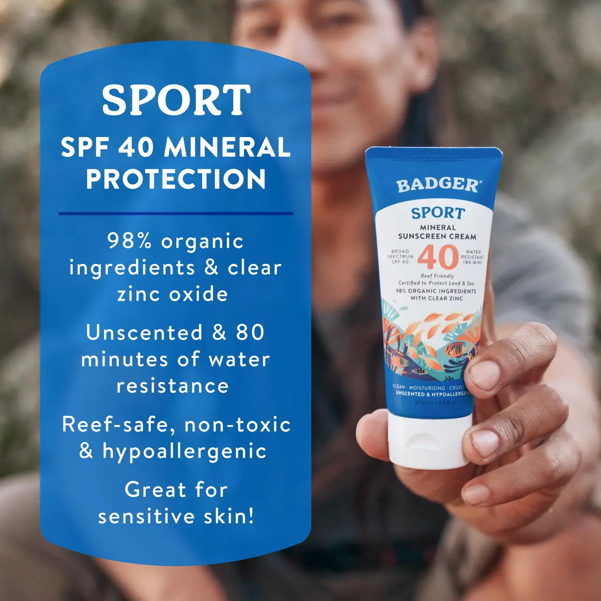 Badger SPF 40 Sport Mineral Sunscreen Tin 142ml (4.8 Fl Oz) | Reef Safe, 80 Min Water Resistant, 98% Organic - view 2