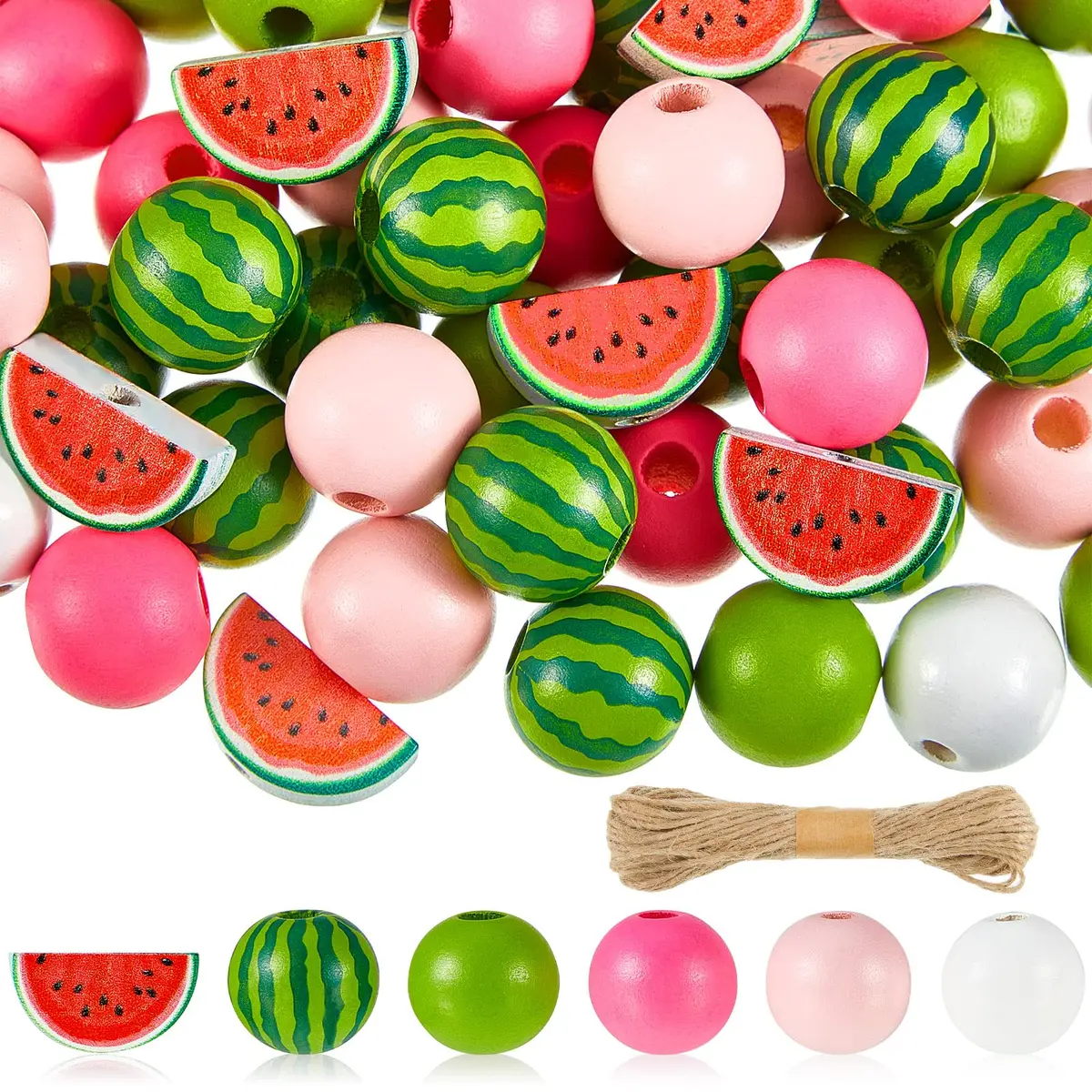 Yookeer Watermelon Wooden Beads 16 mm | Summer Multi-Colored Round Jewelry Craft Kit - main product image