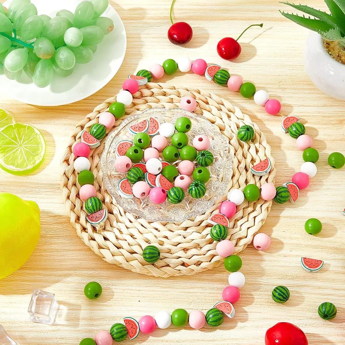 Yookeer Watermelon Wooden Beads 16 mm | Summer Multi-Colored Round Jewelry Craft Kit - view 5