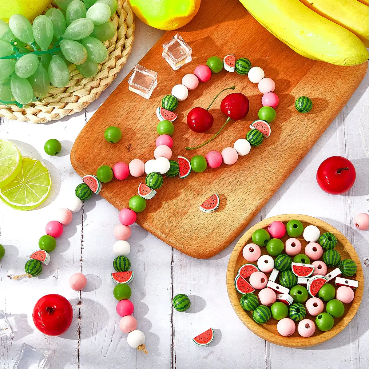 Yookeer Watermelon Wooden Beads 16 mm | Summer Multi-Colored Round Jewelry Craft Kit - view 6