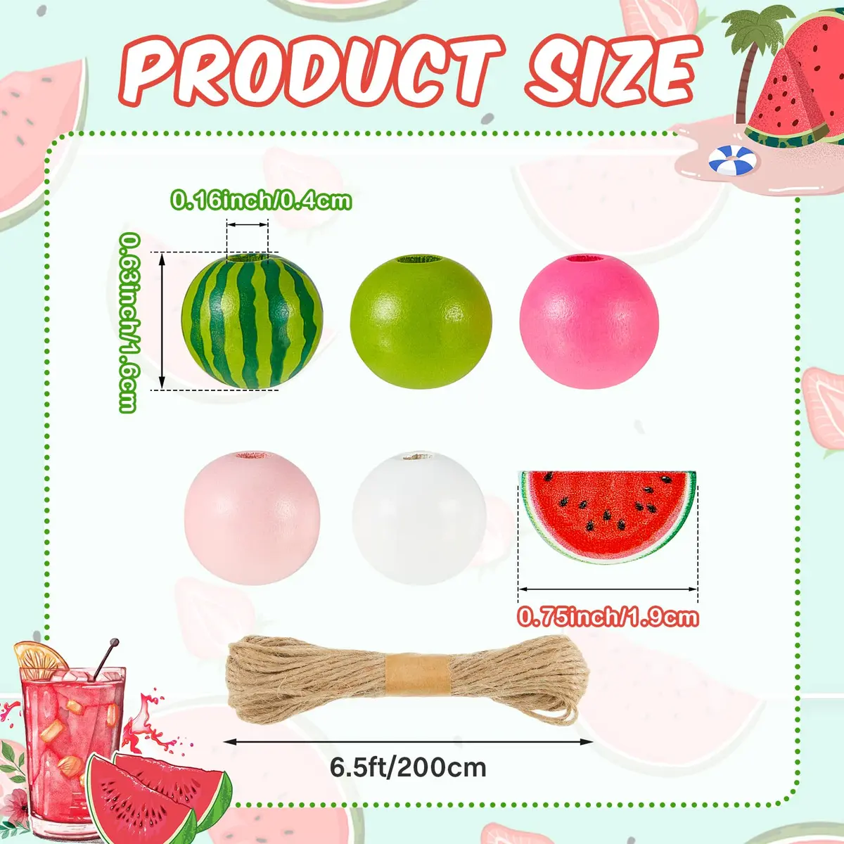 Yookeer Watermelon Wooden Beads 16 mm | Summer Multi-Colored Round Jewelry Craft Kit - view 2