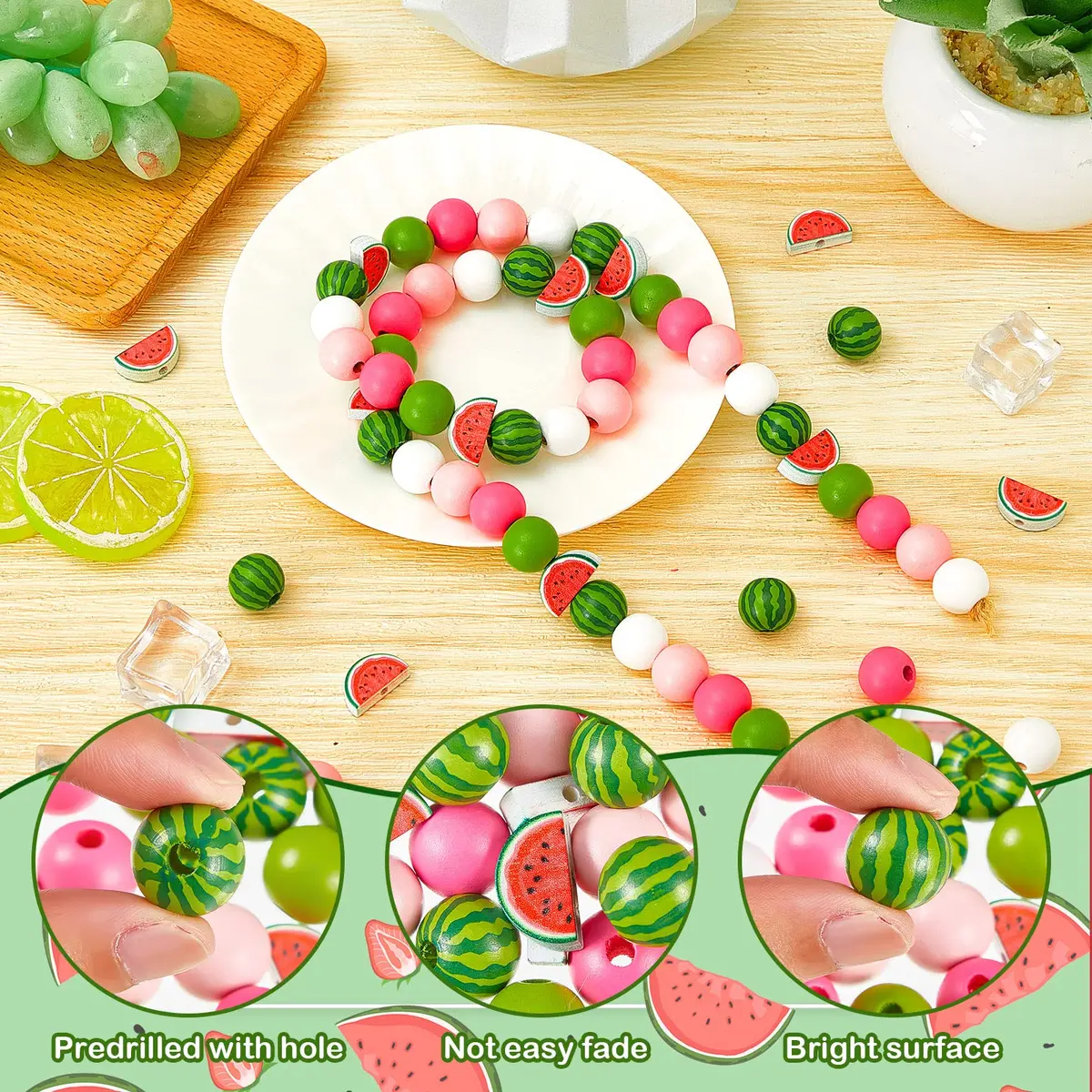 Yookeer Watermelon Wooden Beads 16 mm | Summer Multi-Colored Round Jewelry Craft Kit - view 4