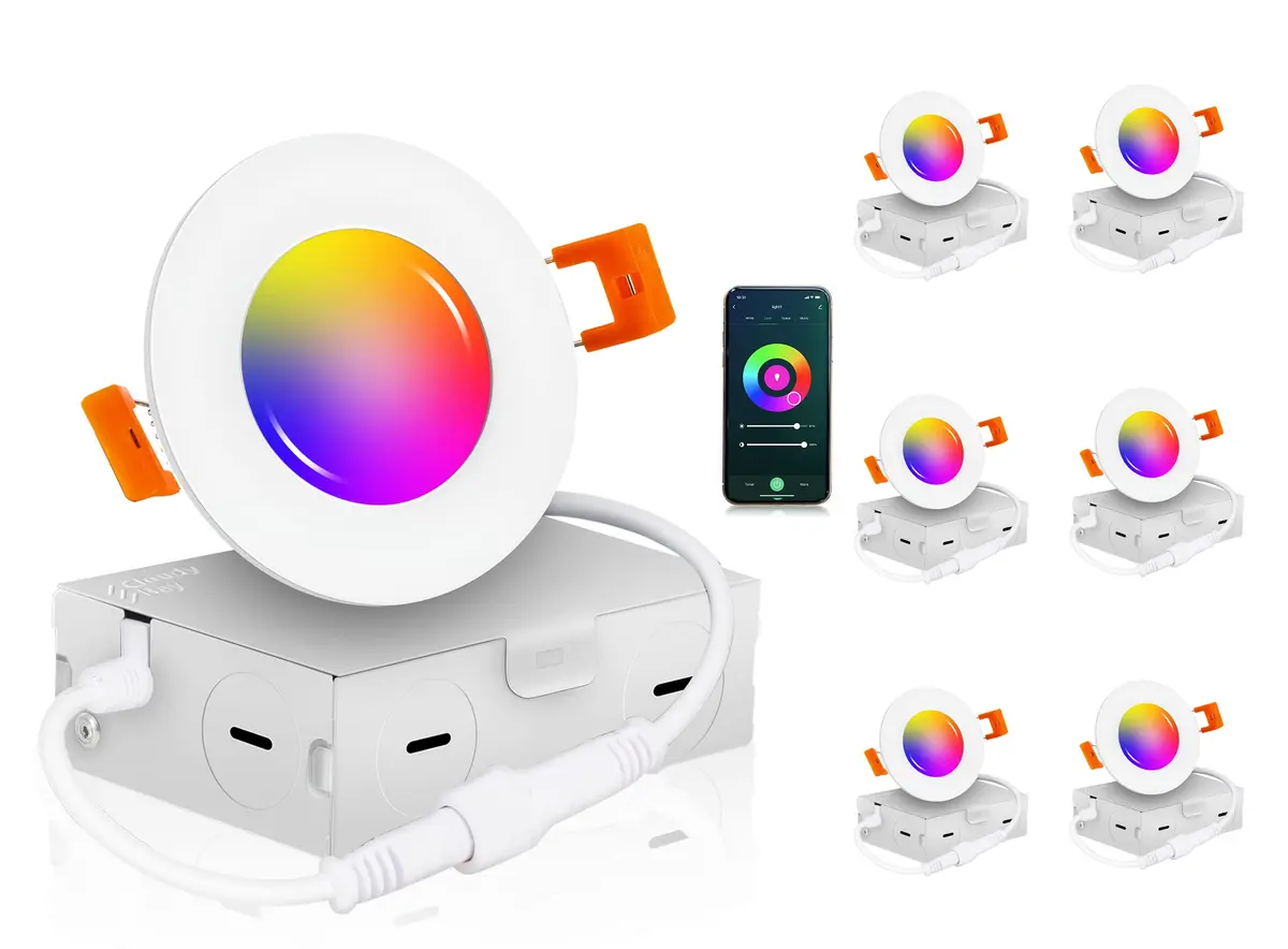 CLOUDY BAY 3 inch Smart WiFi LED Recessed Lights | RGBCW Color Changing, Alexa & Google Compatible, No Hub, 2700K-6500K, IC Rated - main product image