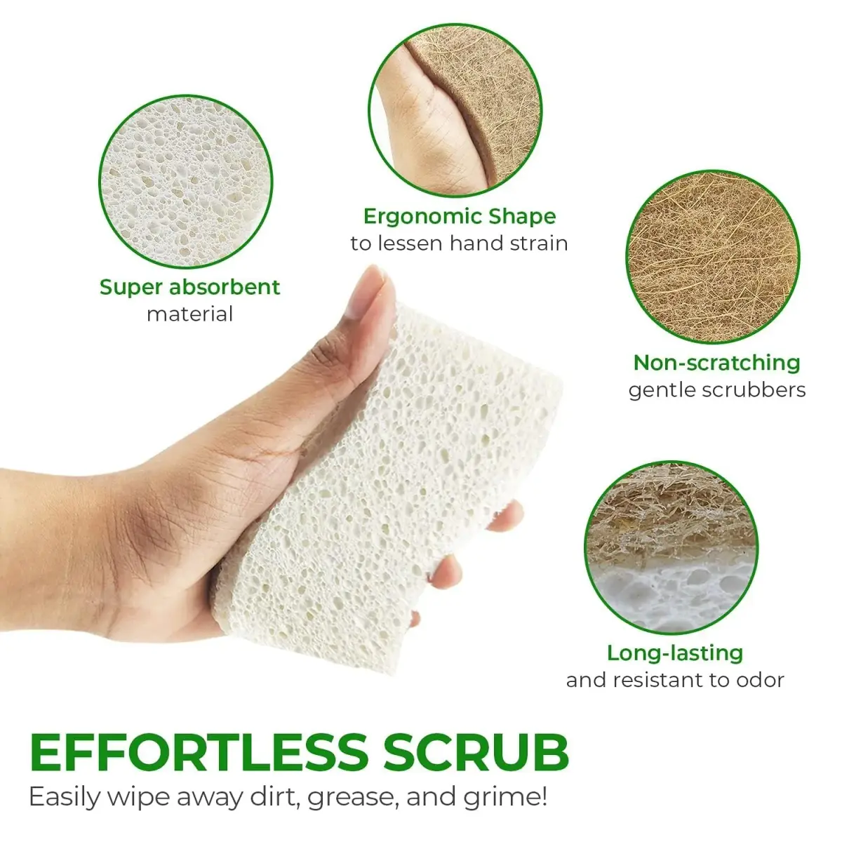 AIRNEX Natural Kitchen Sponges 24 Pack | Biodegradable Cellulose & Coconut Scrubber Utility Sponge - view 7
