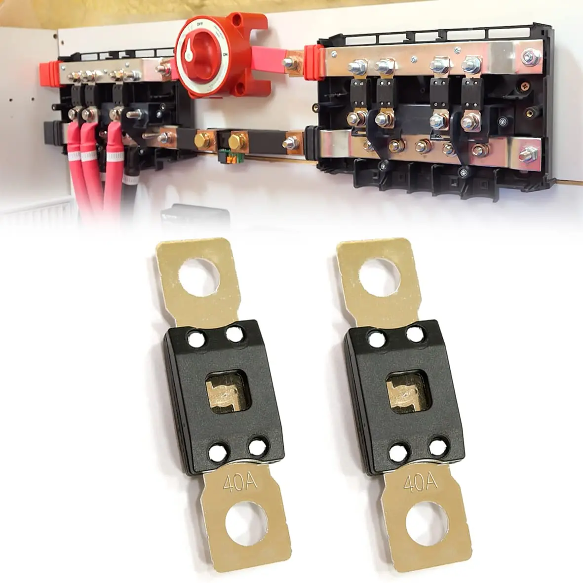 Parts PTT MEGA/AMG Bolt Fuse 40 Amp, 32V, 2000A @ 32VDC Interrupting Rating, Bolt Down, Automotive/Marine (2-Pack) - main product image