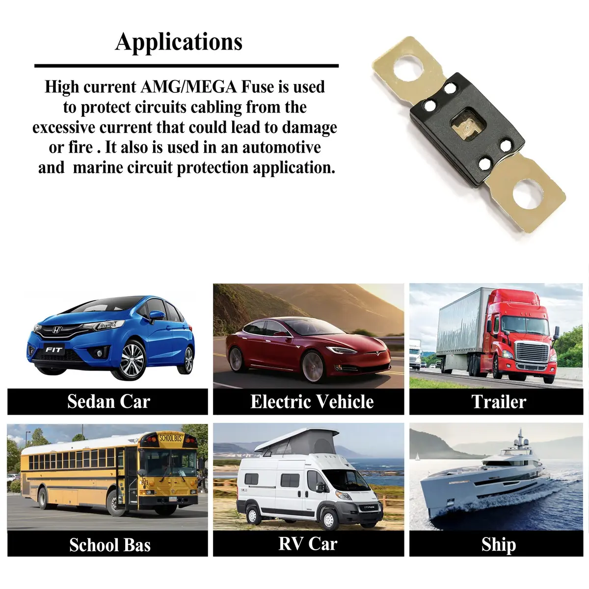 Parts PTT MEGA/AMG Bolt Fuse 40 Amp, 32V, 2000A @ 32VDC Interrupting Rating, Bolt Down, Automotive/Marine (2-Pack) - view 6