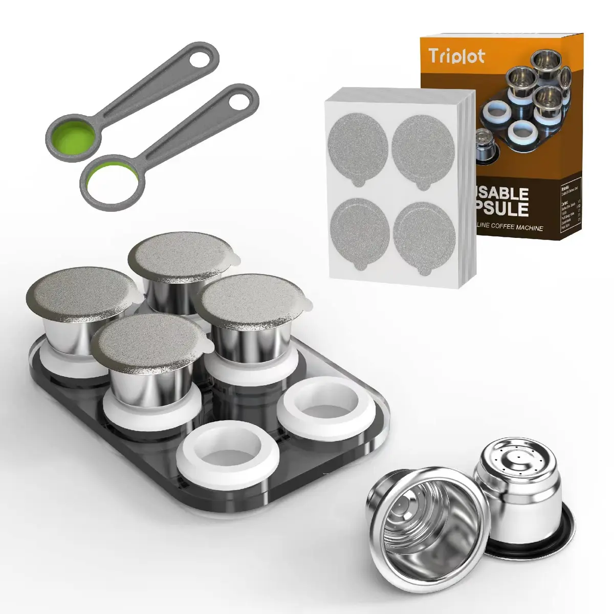 Triplot Refillable Coffee Pods for Nespresso OriginalLine - 6pcs Stainless Steel Capsules | Compatible with Most Nespresso OriginalLine Machines - main product image