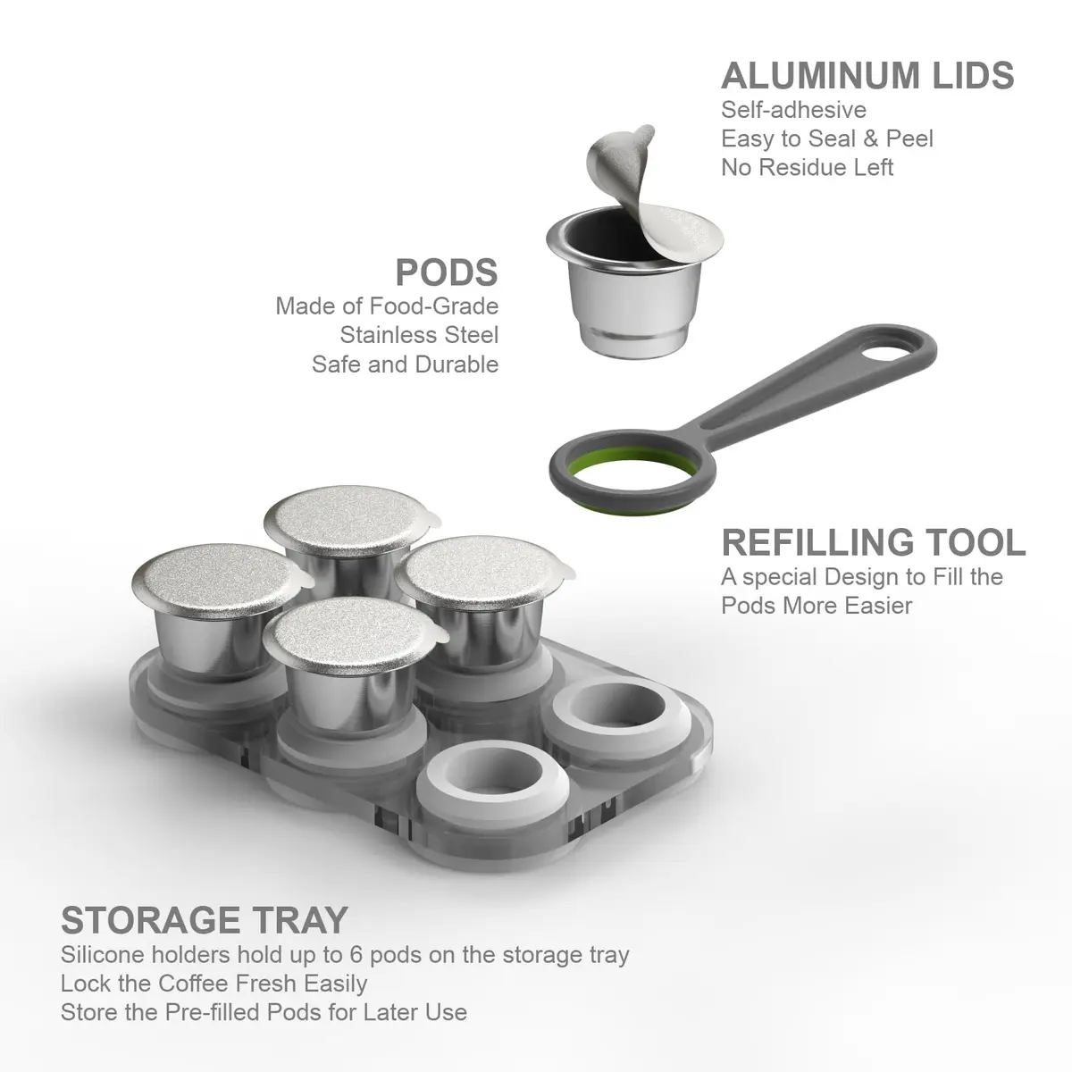 Triplot Refillable Coffee Pods for Nespresso OriginalLine - 6pcs Stainless Steel Capsules | Compatible with Most Nespresso OriginalLine Machines - view 4