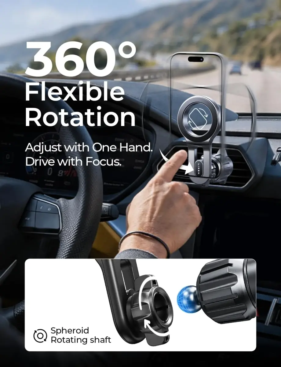 LISEN MagSafe Car Mount for iPhone 17 Pro Max, Black | Super Magnetic Air Vent Phone Holder - view 6