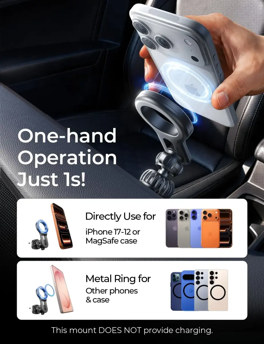 LISEN MagSafe Car Mount for iPhone 17 Pro Max, Black | Super Magnetic Air Vent Phone Holder - view 3
