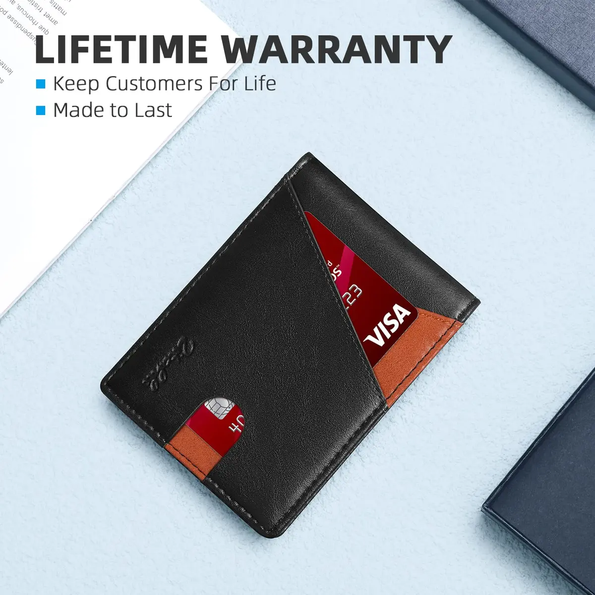Zitahli Red Wallet Slim 11 Credit Card Holder RFID Blocking Bifold Minimalist Front Pocket Wallet | Classic Vegan Leather - view 5