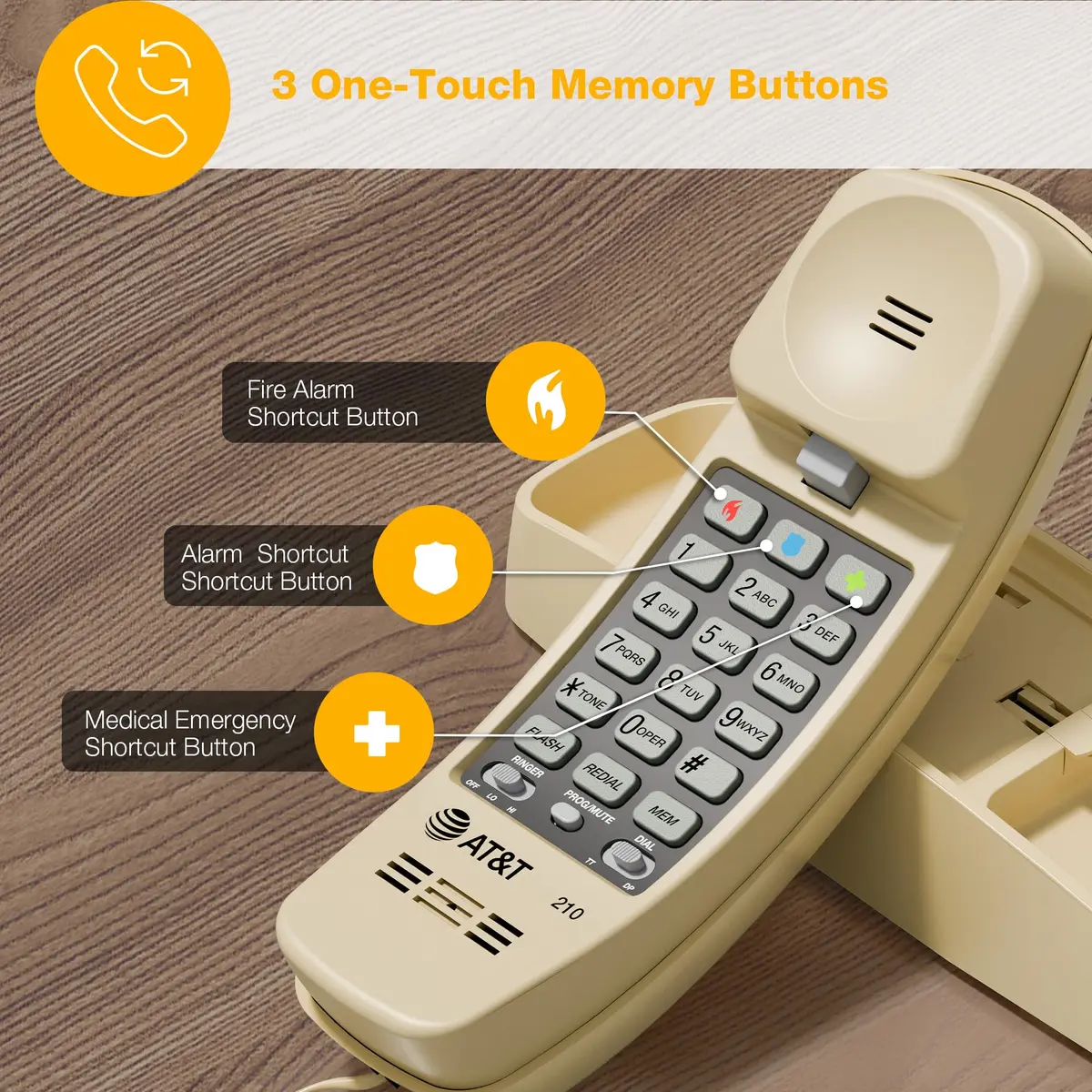 AT&T TRIMLINE 210 Corded Home Phone | No Power Needed, Wall Mountable, Lighted Big Buttons - view 5