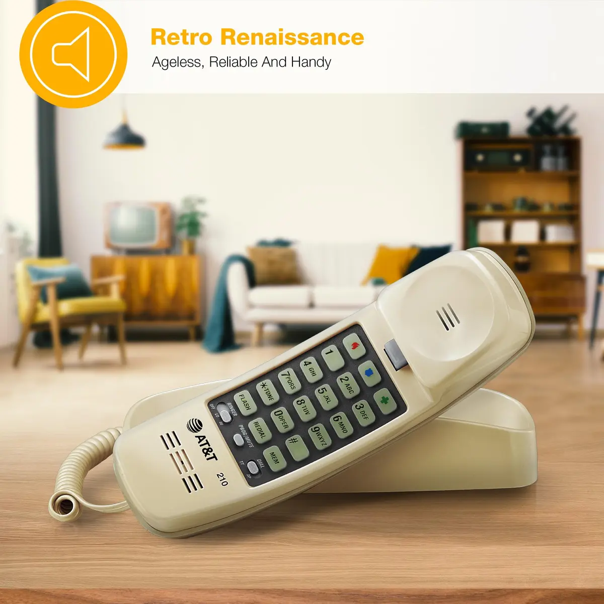 AT&T TRIMLINE 210 Corded Home Phone | No Power Needed, Wall Mountable, Lighted Big Buttons - view 2