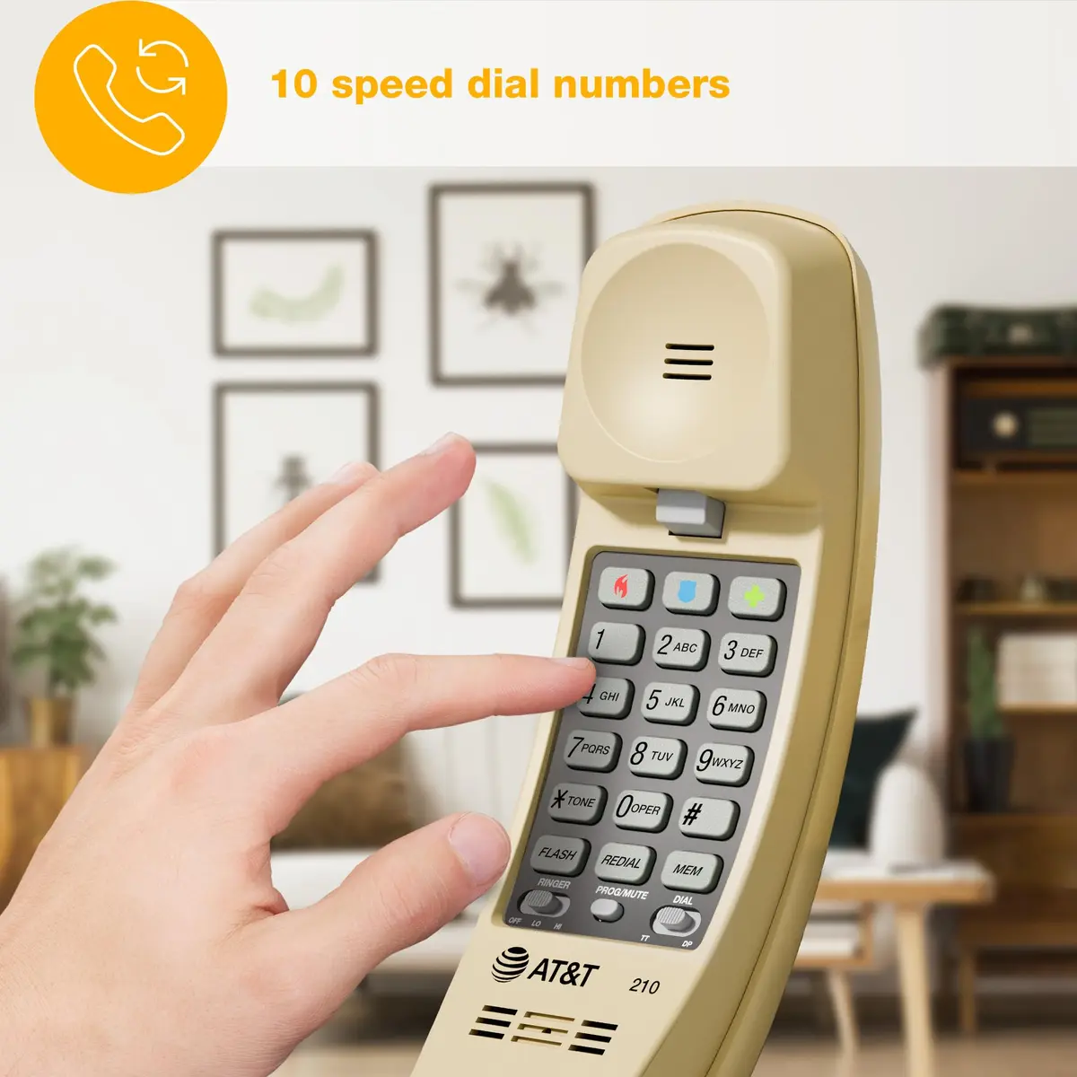 AT&T TRIMLINE 210 Corded Home Phone | No Power Needed, Wall Mountable, Lighted Big Buttons - view 3